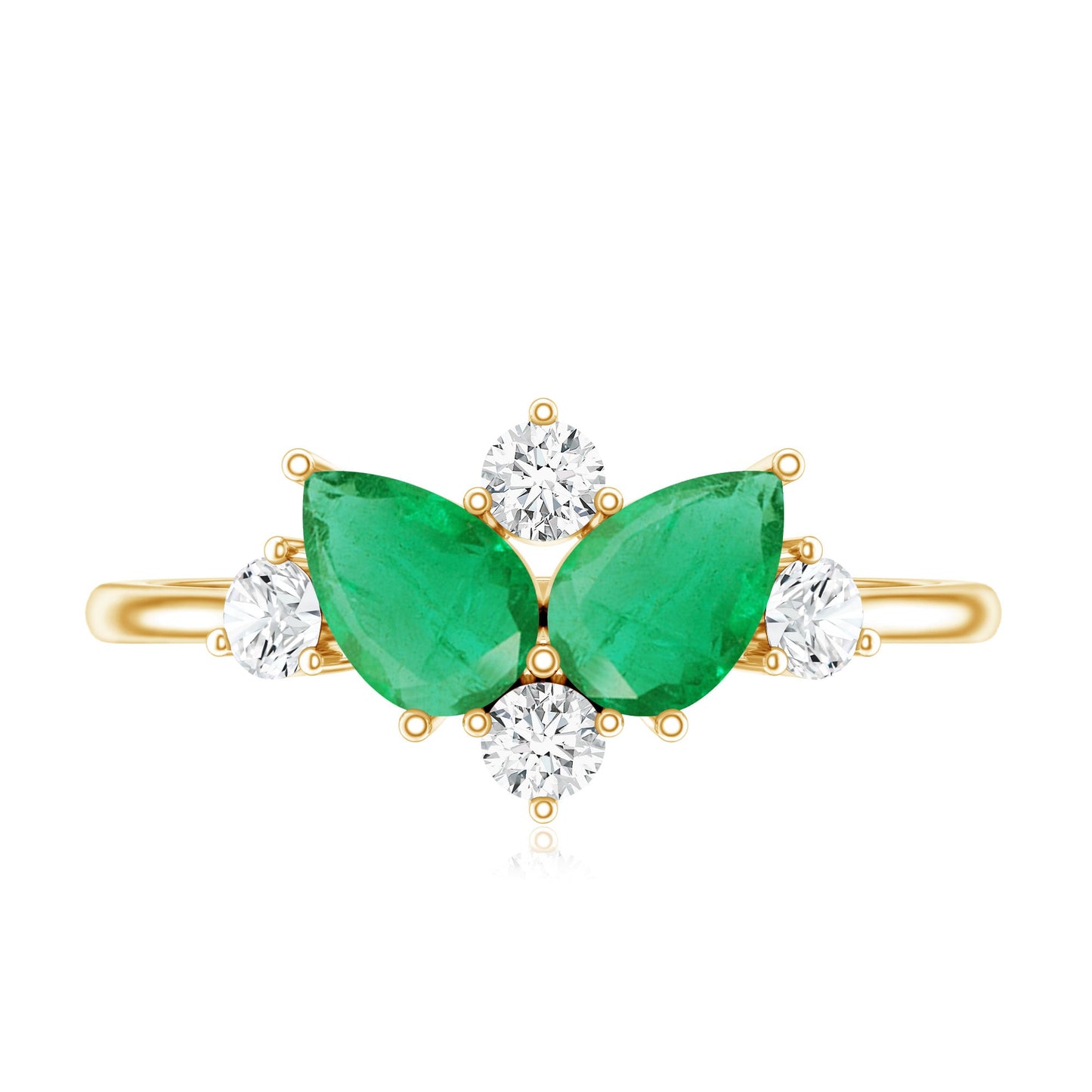 Natural Pear Shape Emerald Toi Et Moi Engagement Ring with Diamond
