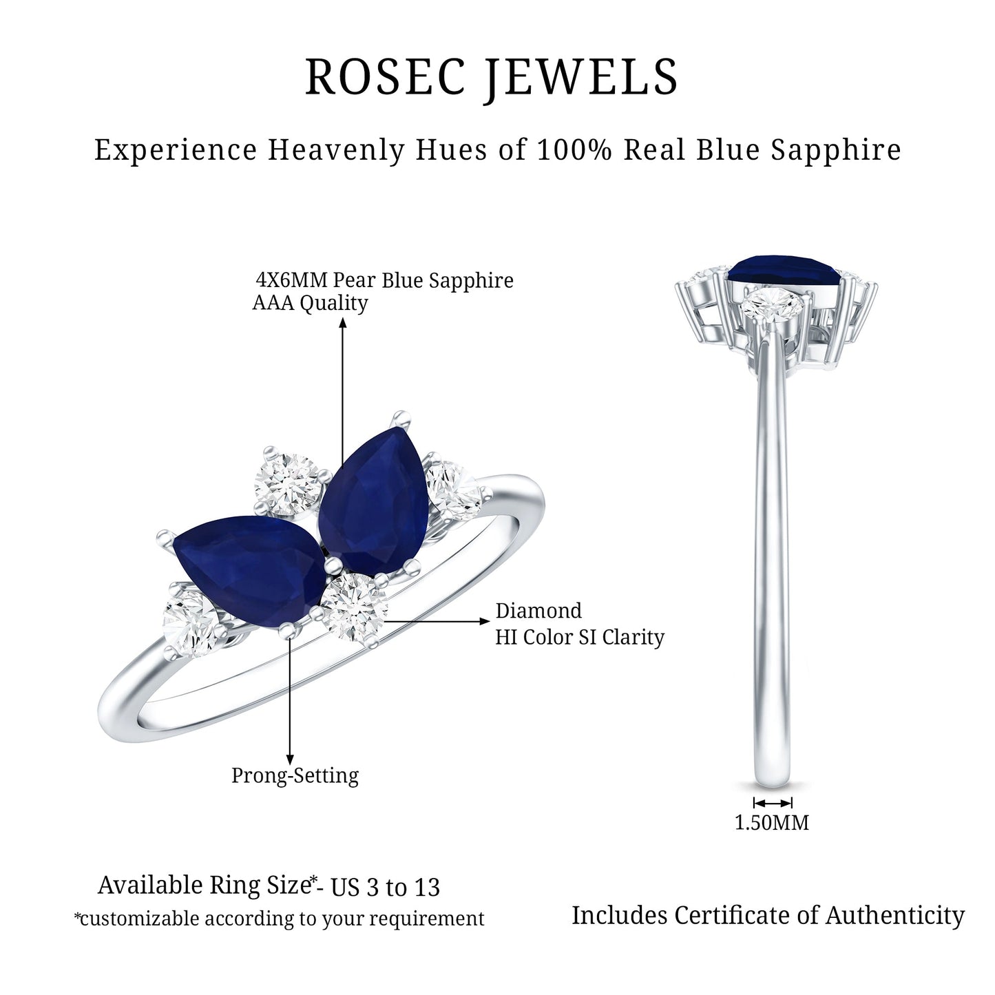 Genuine Blue Sapphire and Diamond Cluster Engagement Ring with Certificate