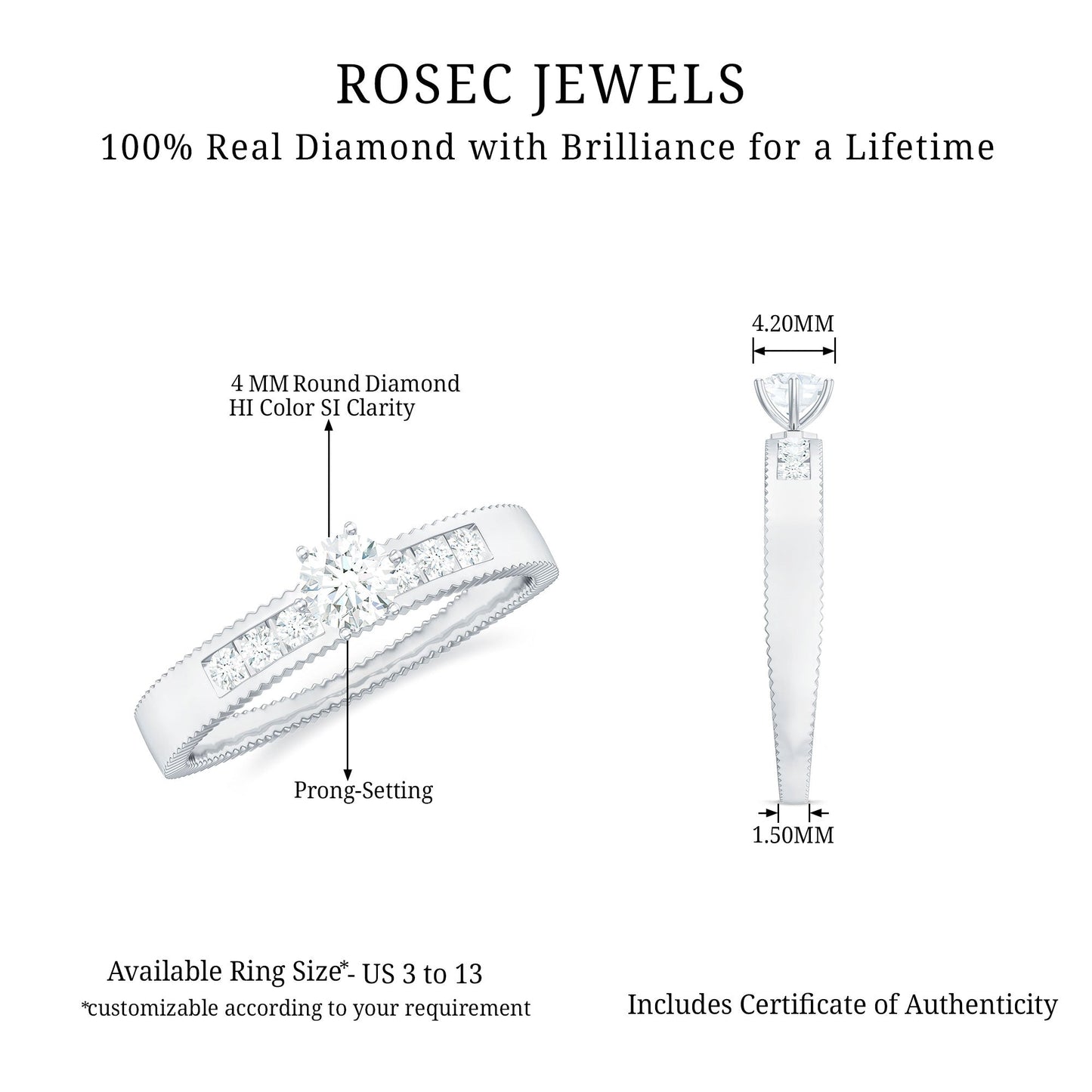 Natural Diamond Solitaire Engagement Ring for Women