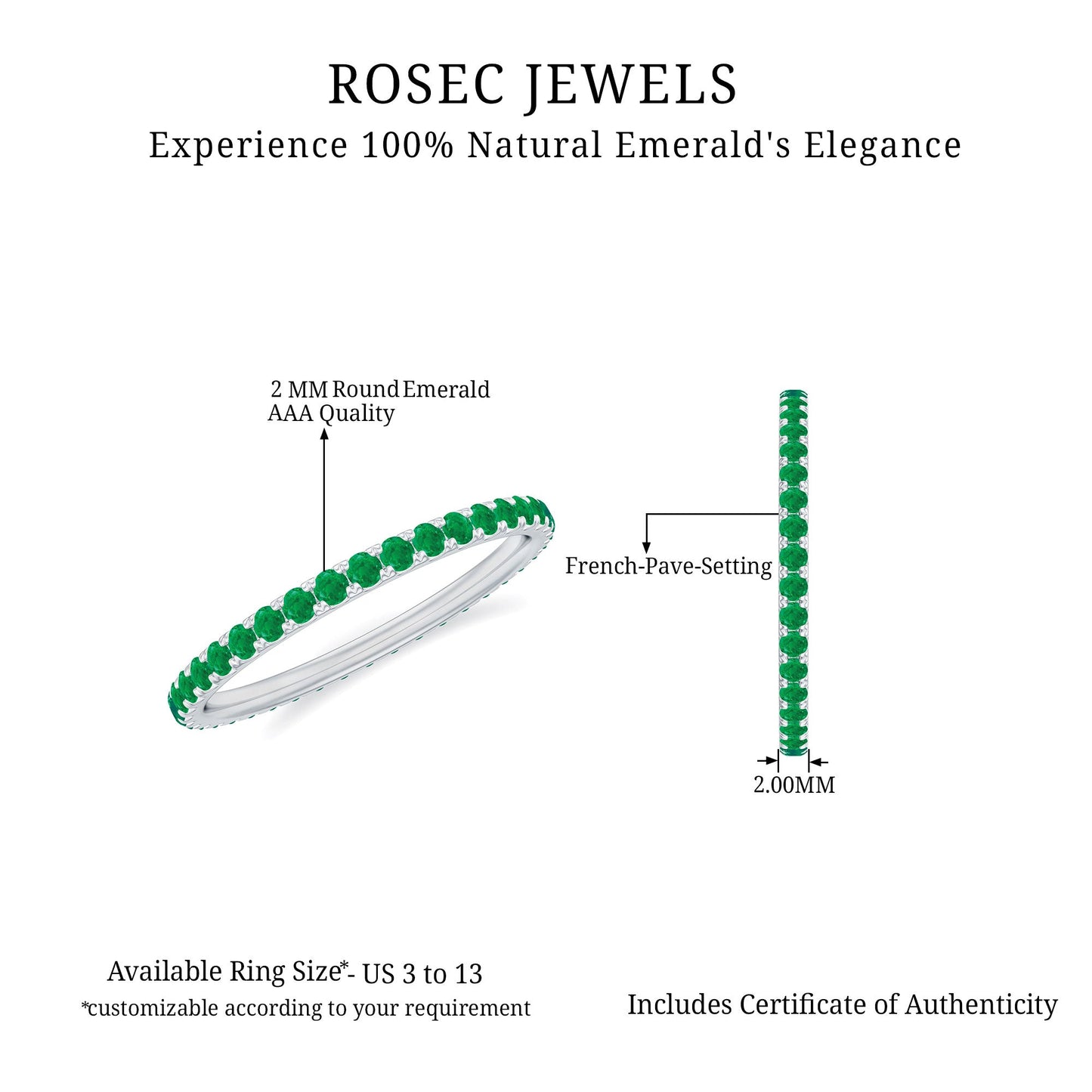 Natural Emerald Eternity Stackable Ring for Women