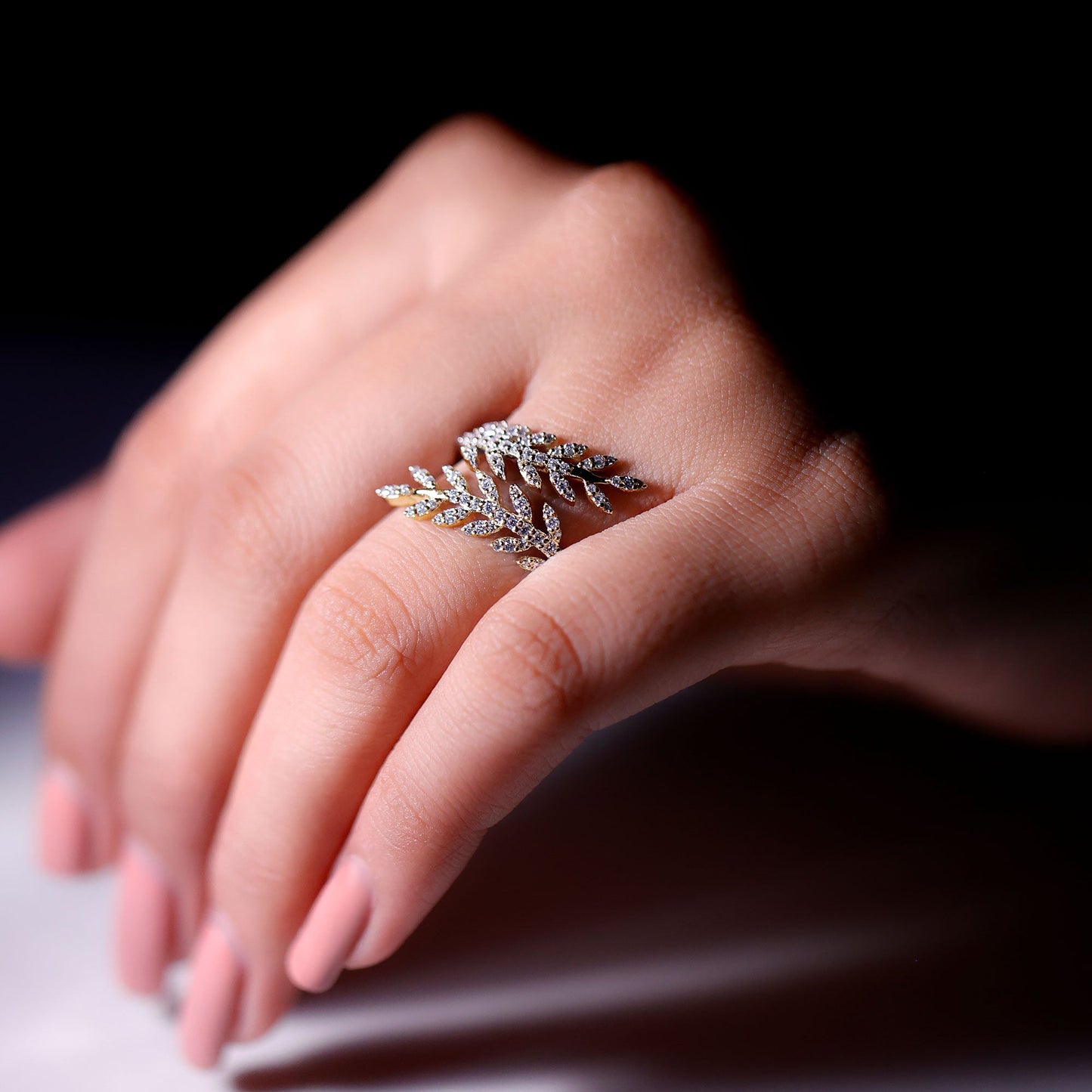 Certified Moissanite Leaf Wrap Ring for Women