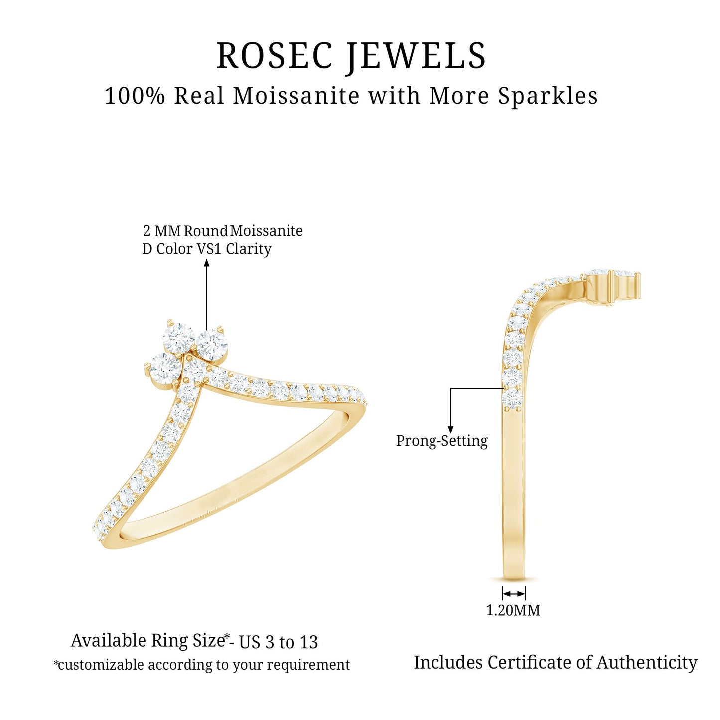 Certified Moissanite Chevron Wedding Ring Enhancer for Women