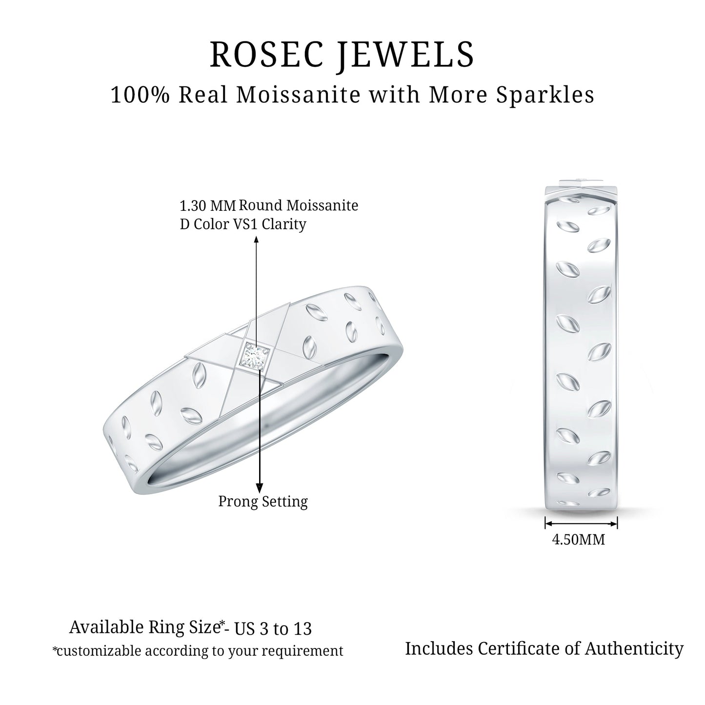 Two Tone Cross Wedding Band with Moissanite