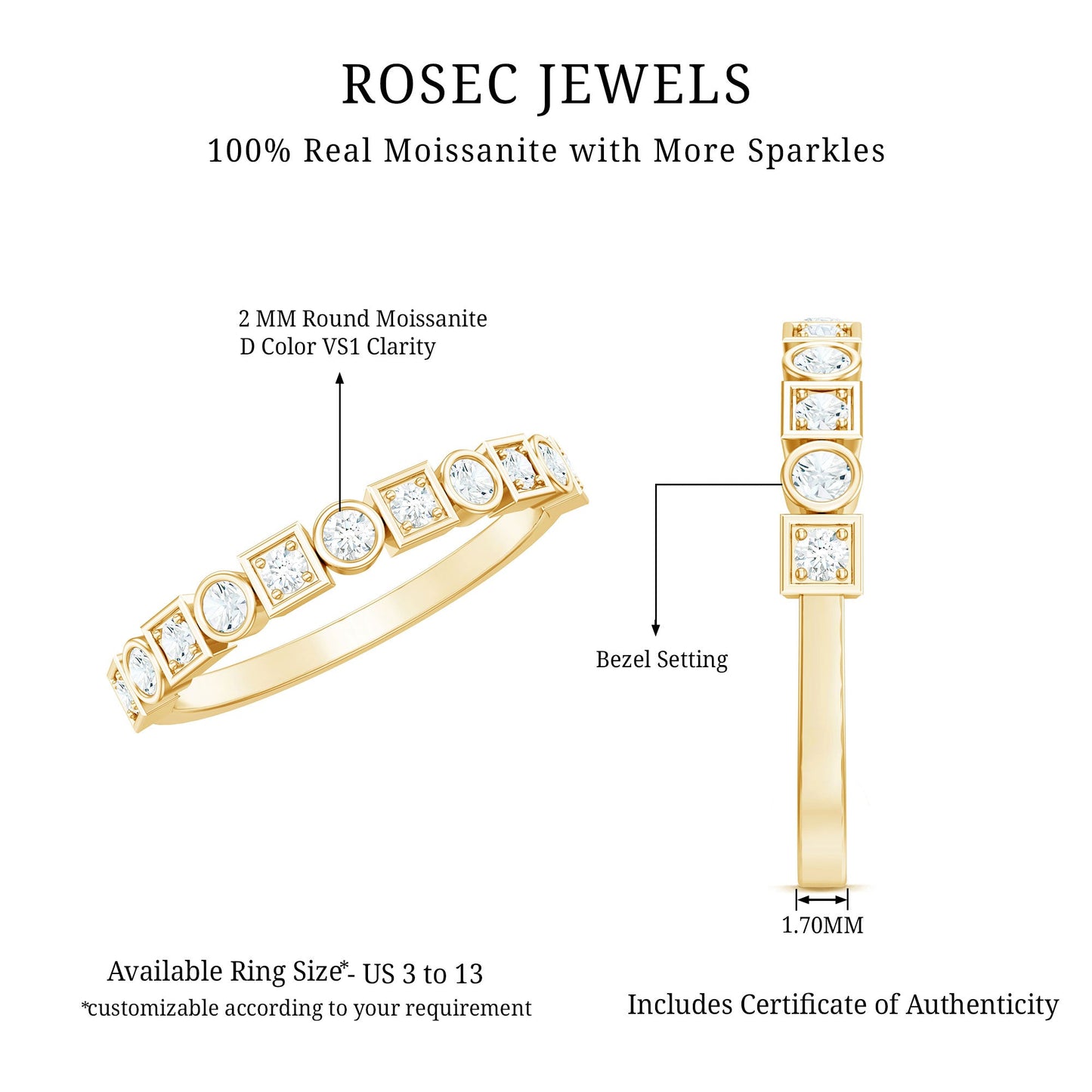 Certified Moissanite Geometric Wedding Band