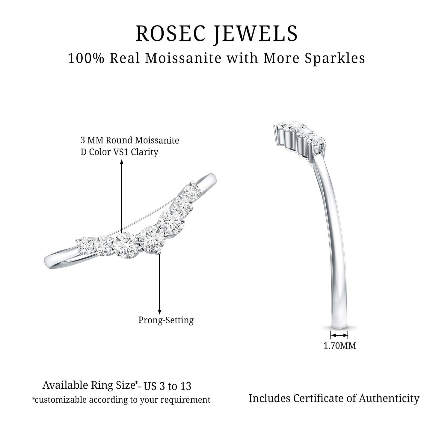 Certified Moissanite Chevron Ring Enhancer for Women