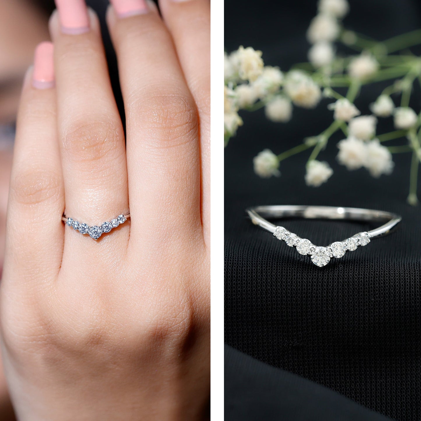 Certified Moissanite Chevron Ring Enhancer for Women