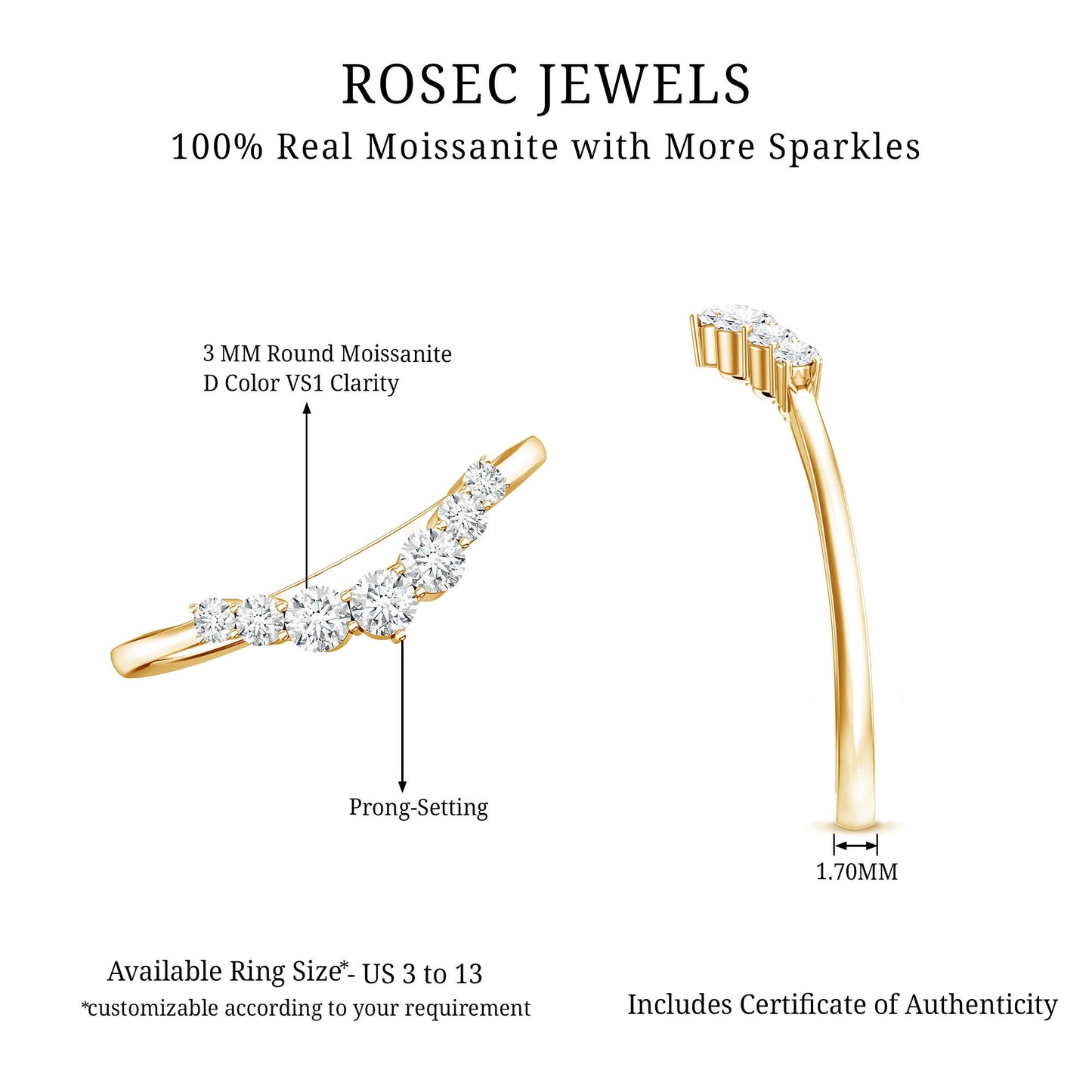 Certified Moissanite Chevron Ring Enhancer for Women