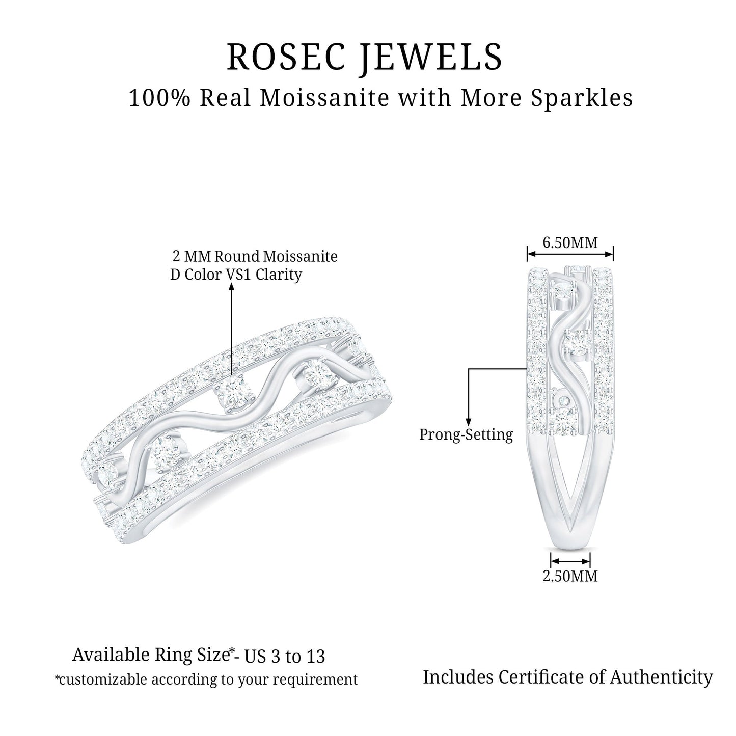 Certified Moissanite Wedding Anniversary Band for Her