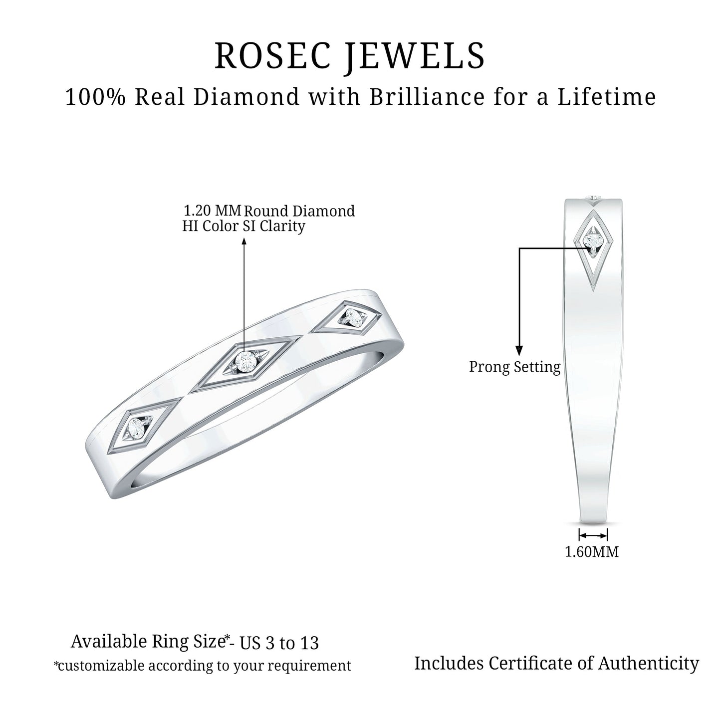 Certified Three Diamond Wedding Band Ring