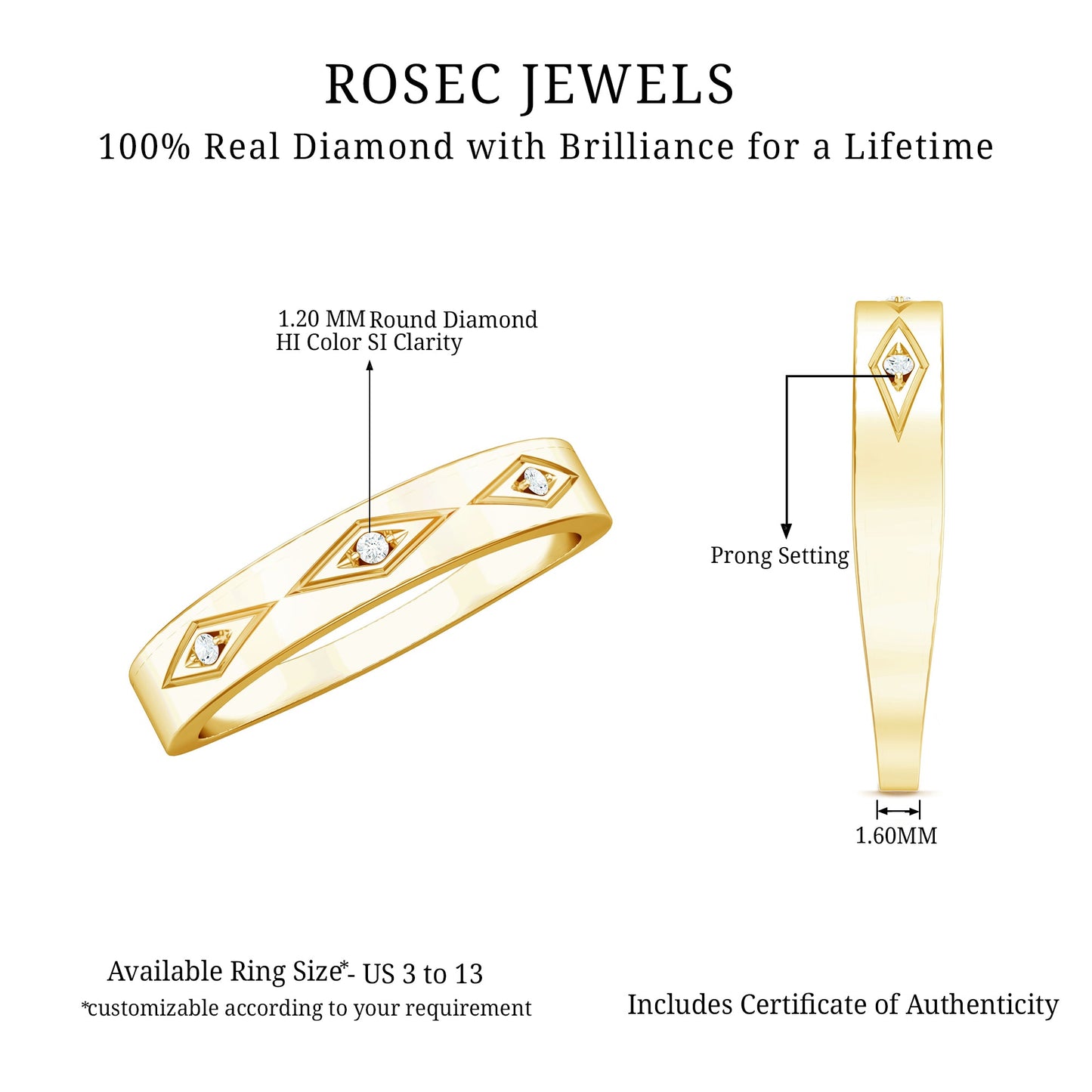 Certified Three Diamond Wedding Band Ring