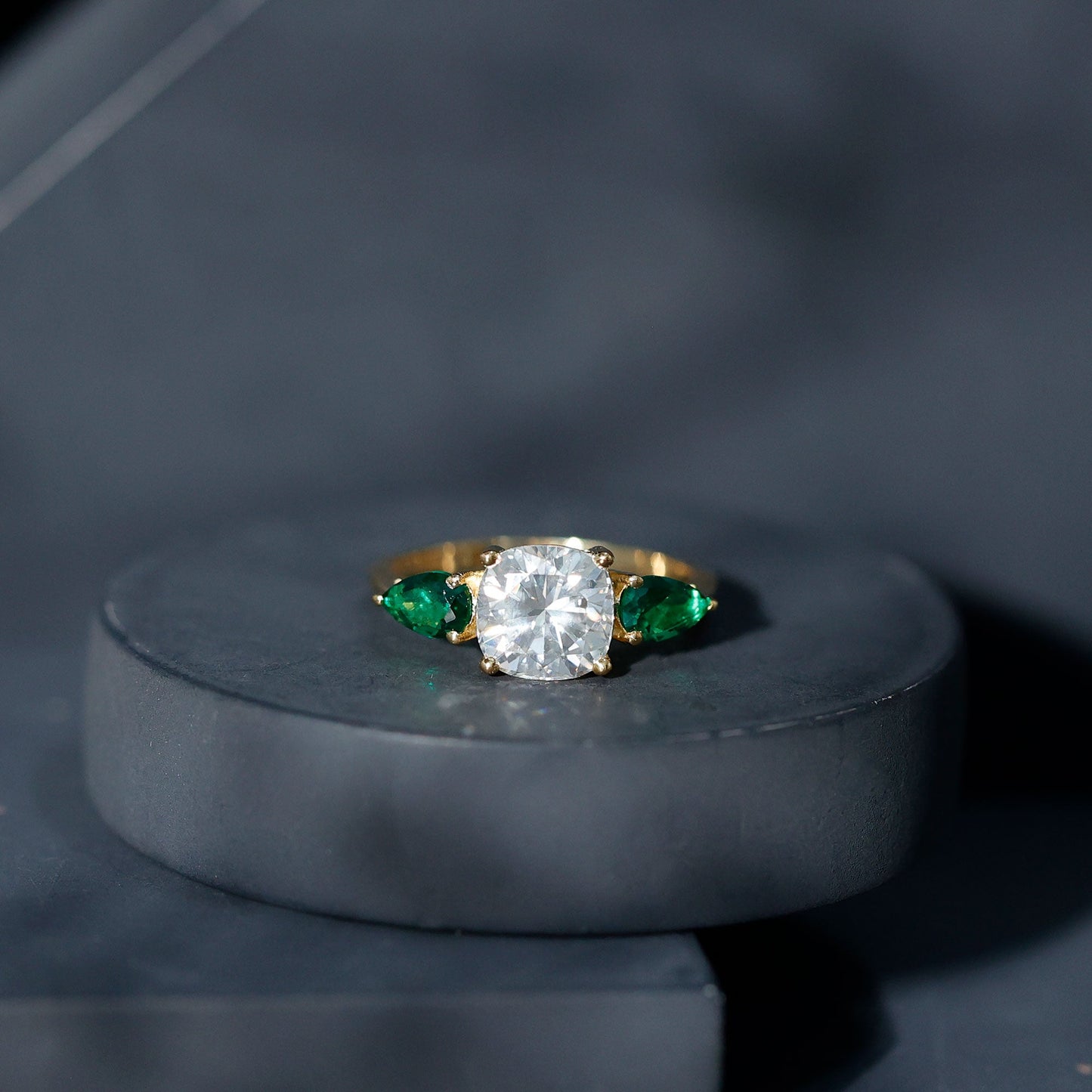 3 CT Moissanite Three Stone Engagement Ring With Emerald