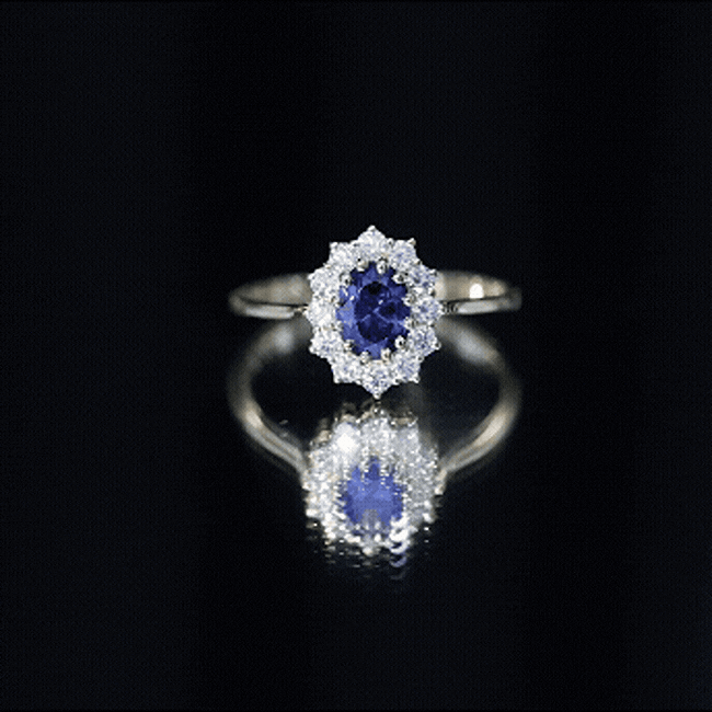 Certified 1.5 Carat Oval Lab Grown Blue Sapphire Princess Diana Engagement Ring with Diamond