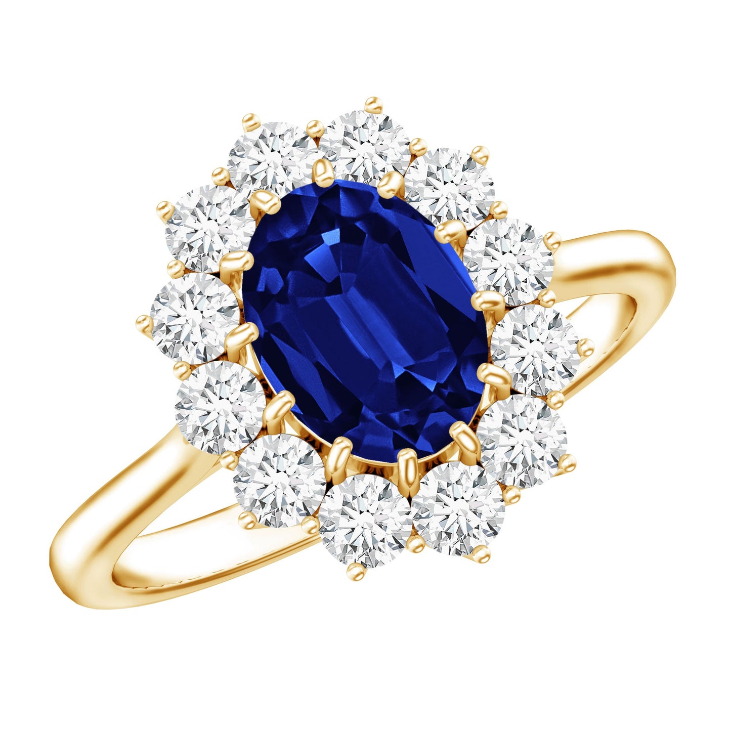 Certified 1.5 Carat Oval Lab Grown Blue Sapphire Princess Diana Engagement Ring with Diamond