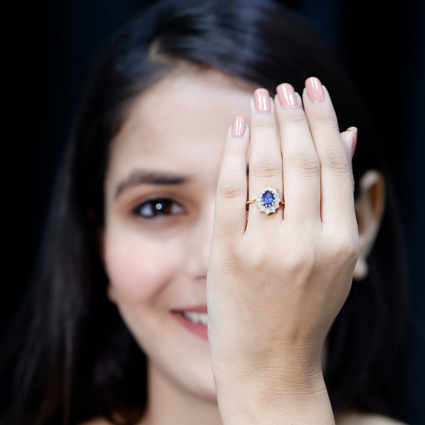 Certified 1.5 Carat Oval Lab Grown Blue Sapphire Princess Diana Engagement Ring with Diamond