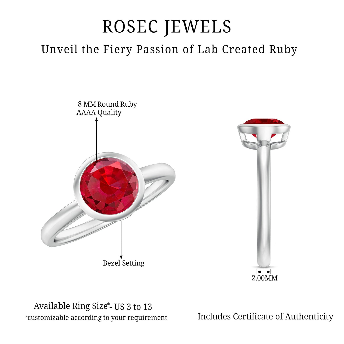 Bezel Set 2.3 Carat Lab Created Ruby Solitaire Engagement Ring