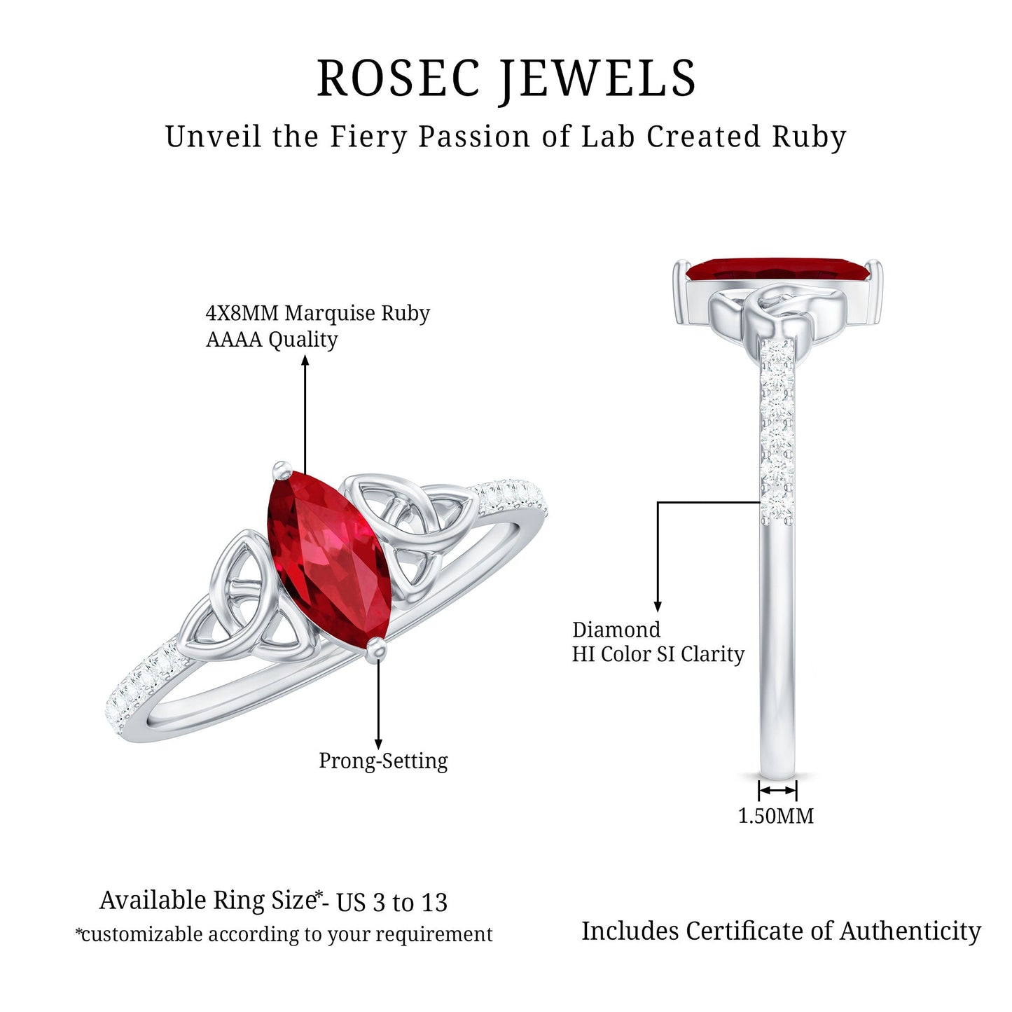 0.75 Carat Lab Grown Ruby Celtic Knot Ring with Diamond