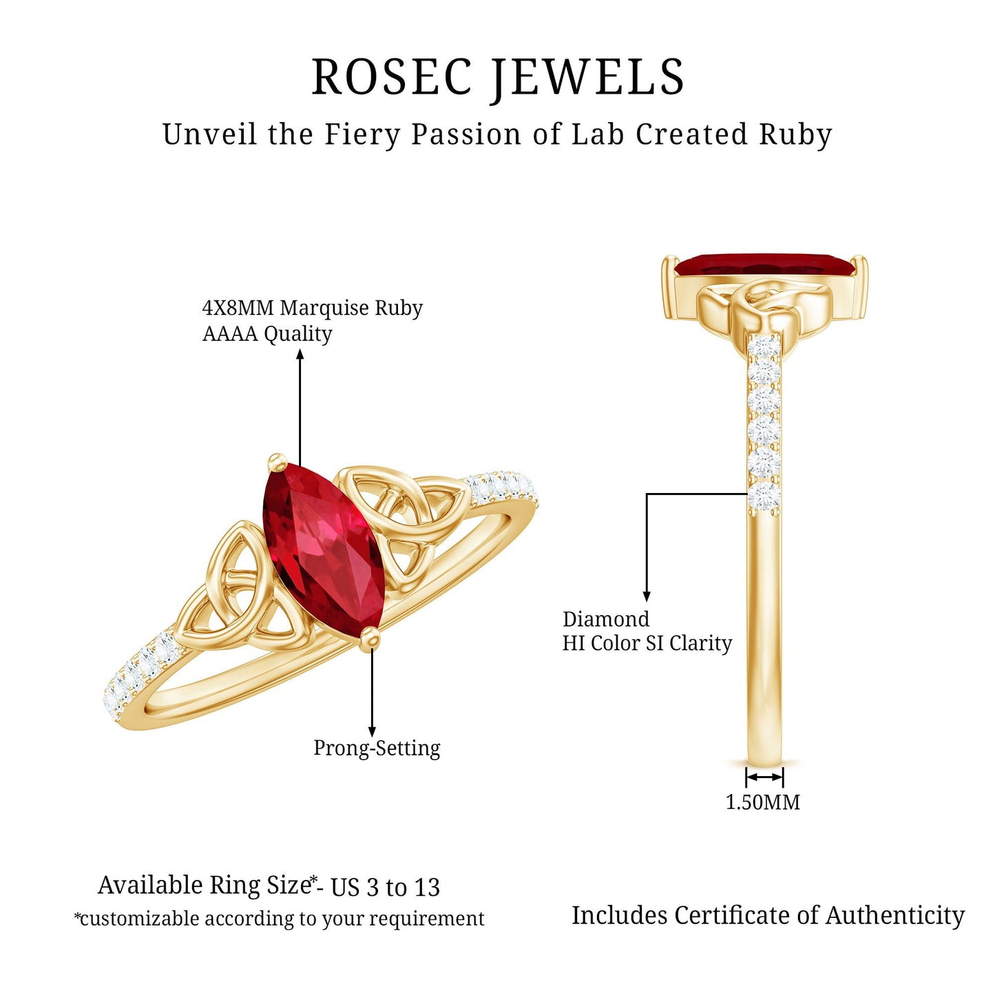 0.75 Carat Lab Grown Ruby Celtic Knot Ring with Diamond