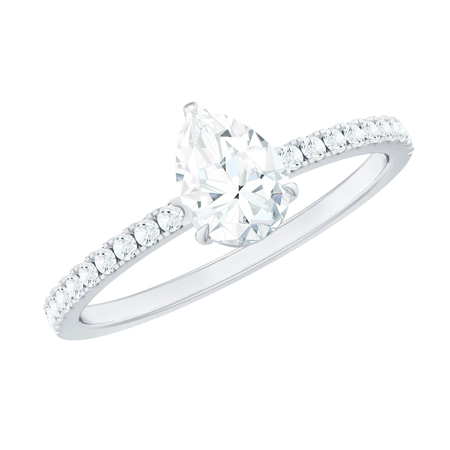Certified Moissanite Teardrop Engagement Ring with Side Stones