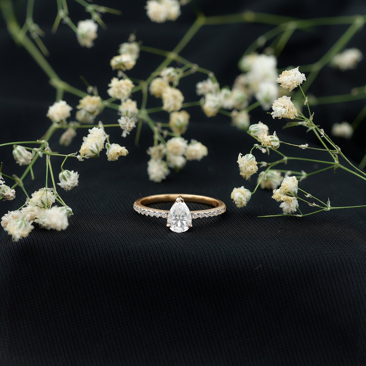 Certified Moissanite Teardrop Engagement Ring with Side Stones