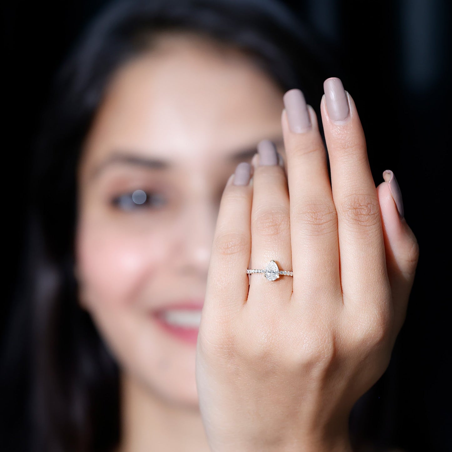 Certified Moissanite Teardrop Engagement Ring with Side Stones
