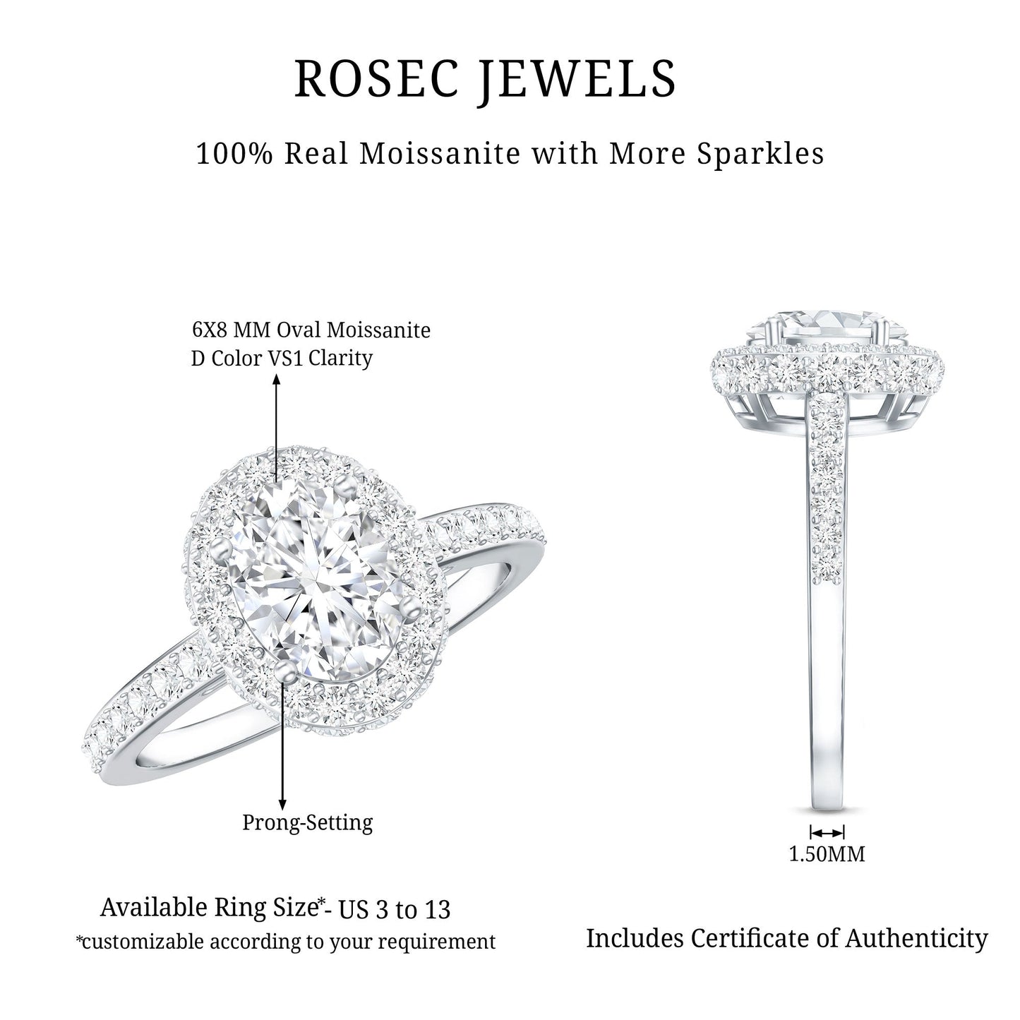 Brilliant Cut Moissanite Classic Engagement Ring with Halo
