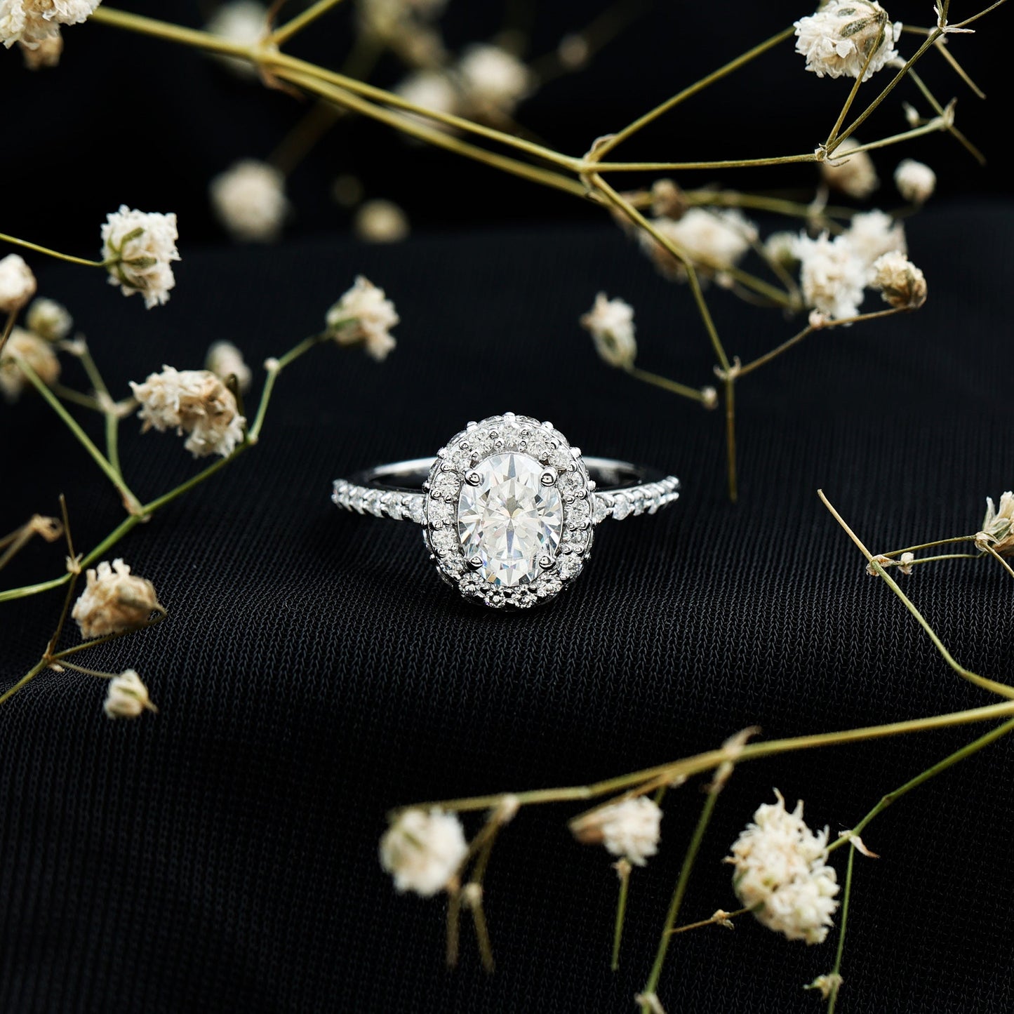 Brilliant Cut Moissanite Classic Engagement Ring with Halo