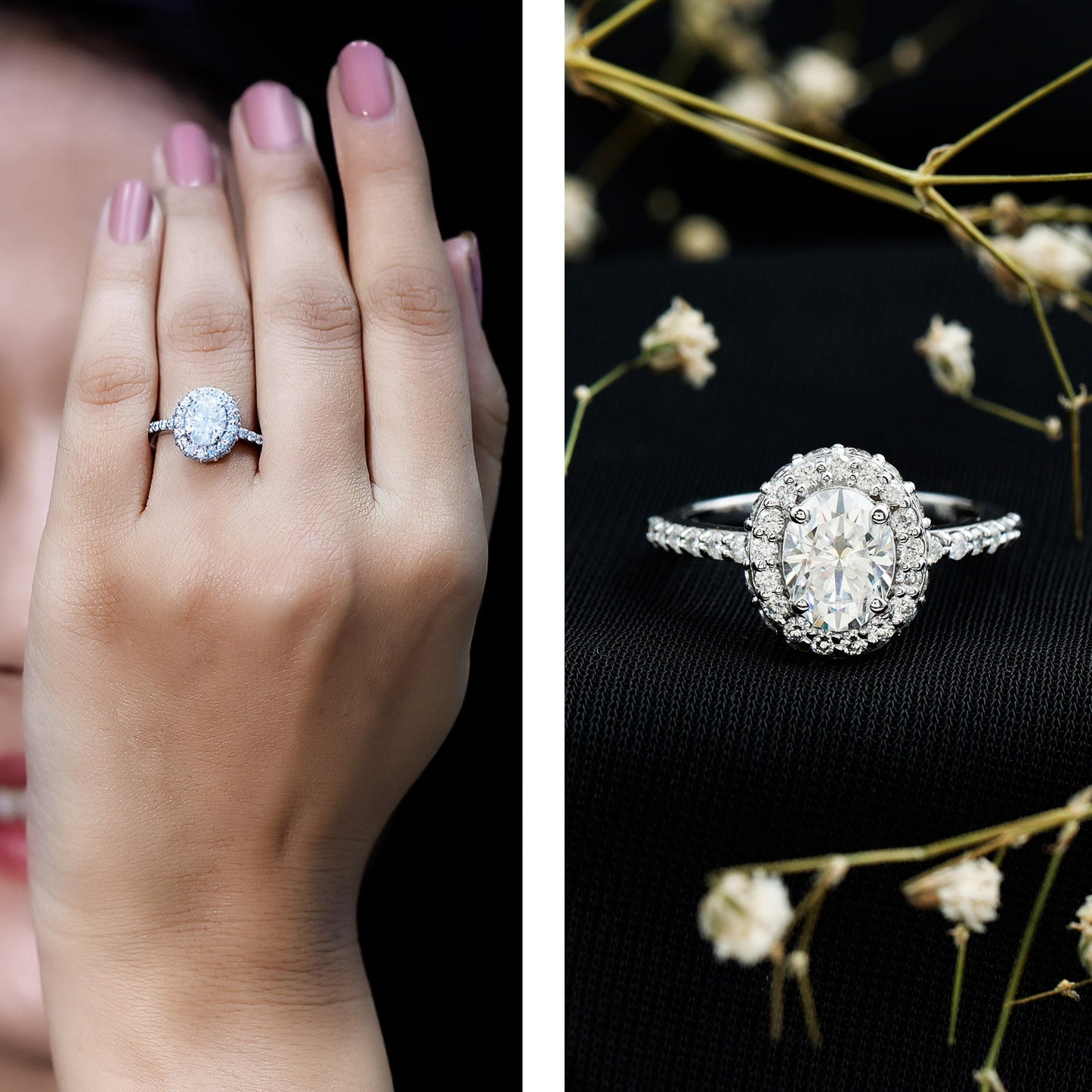 Brilliant Cut Moissanite Classic Engagement Ring with Halo