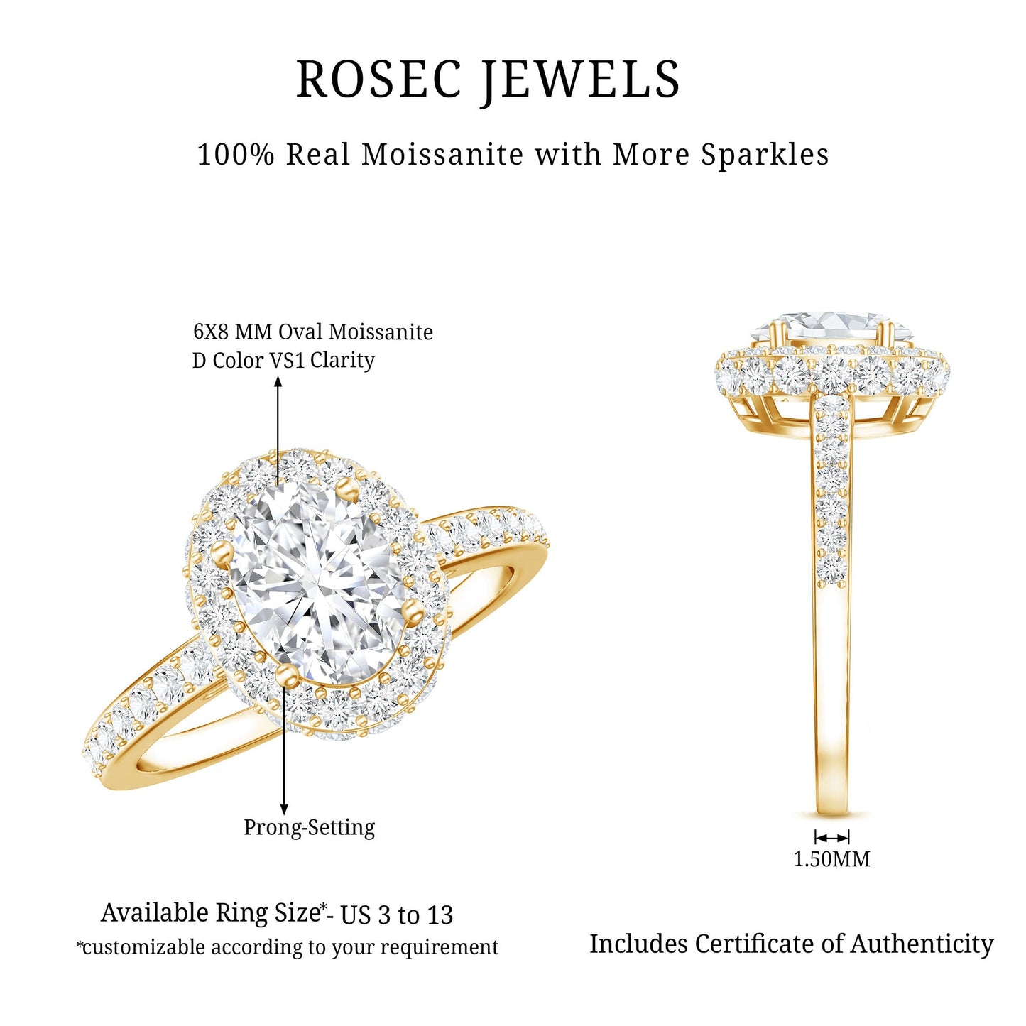 Brilliant Cut Moissanite Classic Engagement Ring with Halo