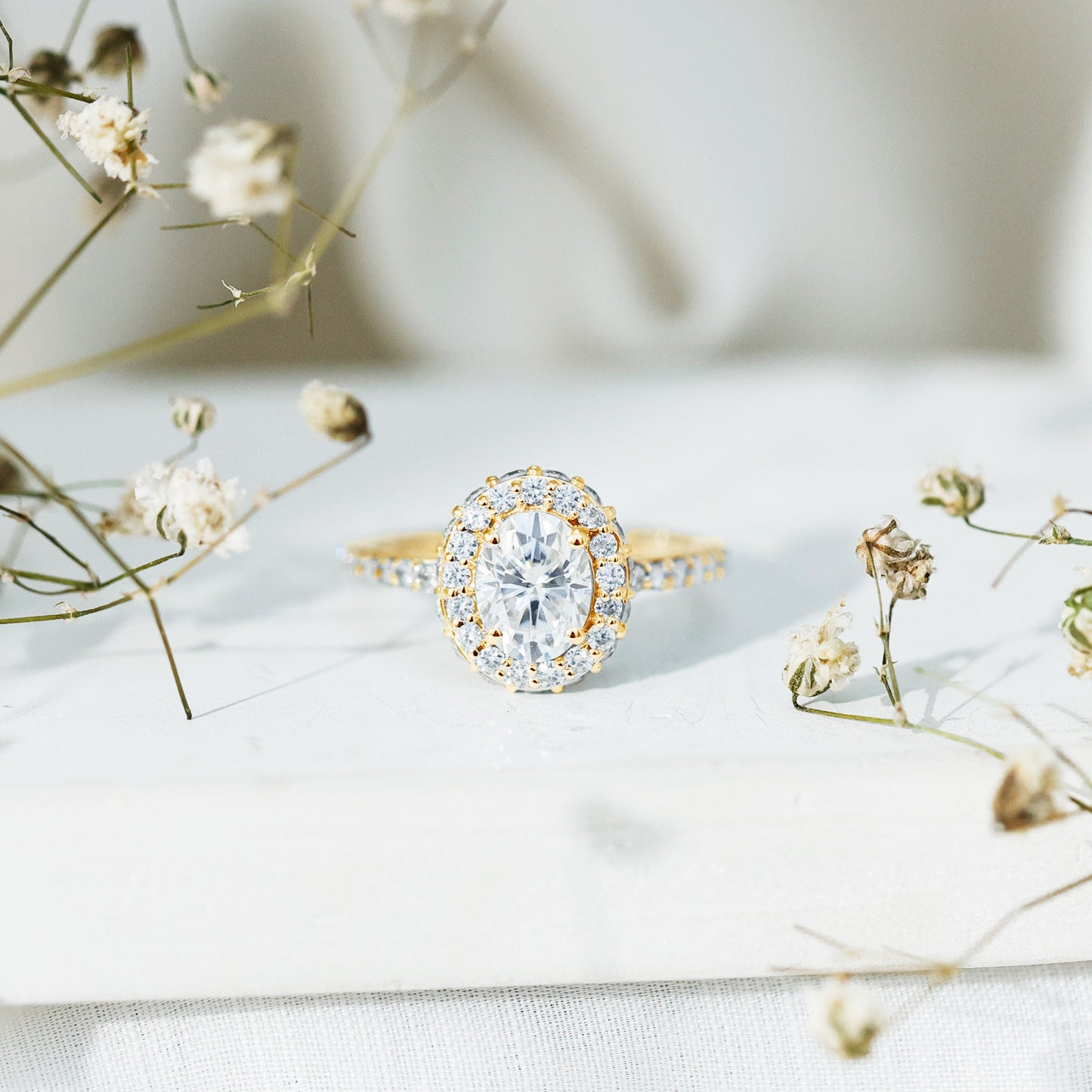 Brilliant Cut Moissanite Classic Engagement Ring with Halo