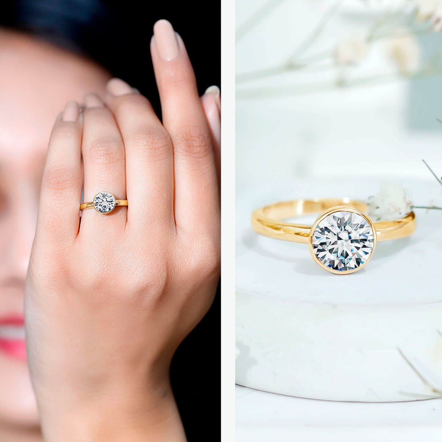 1.3 CT Moissanite Bezel Set Engagement Ring For Women
