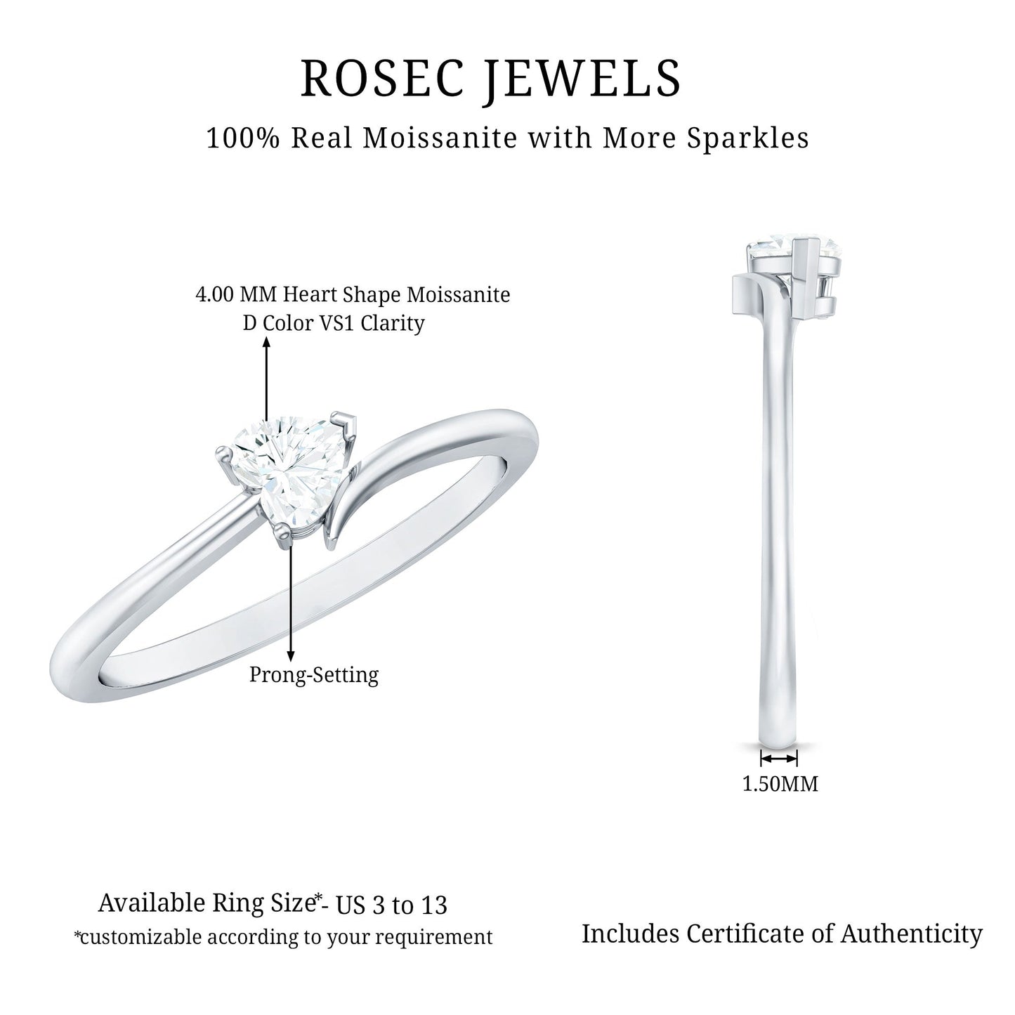 Heart Shaped Moissanite Dainty Promise Ring for Her