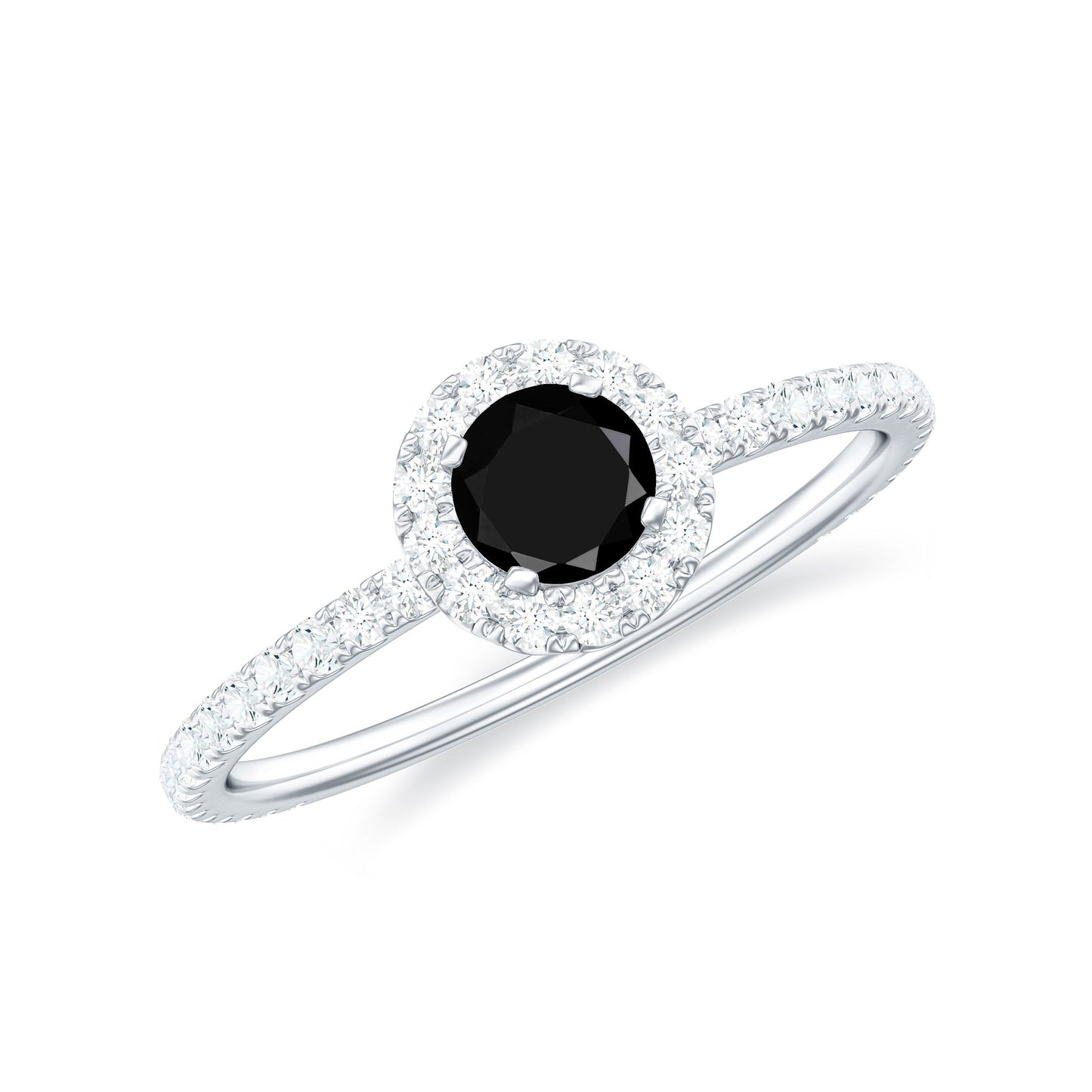 Minimal Black Spinel Engagement Ring with Diamond Halo