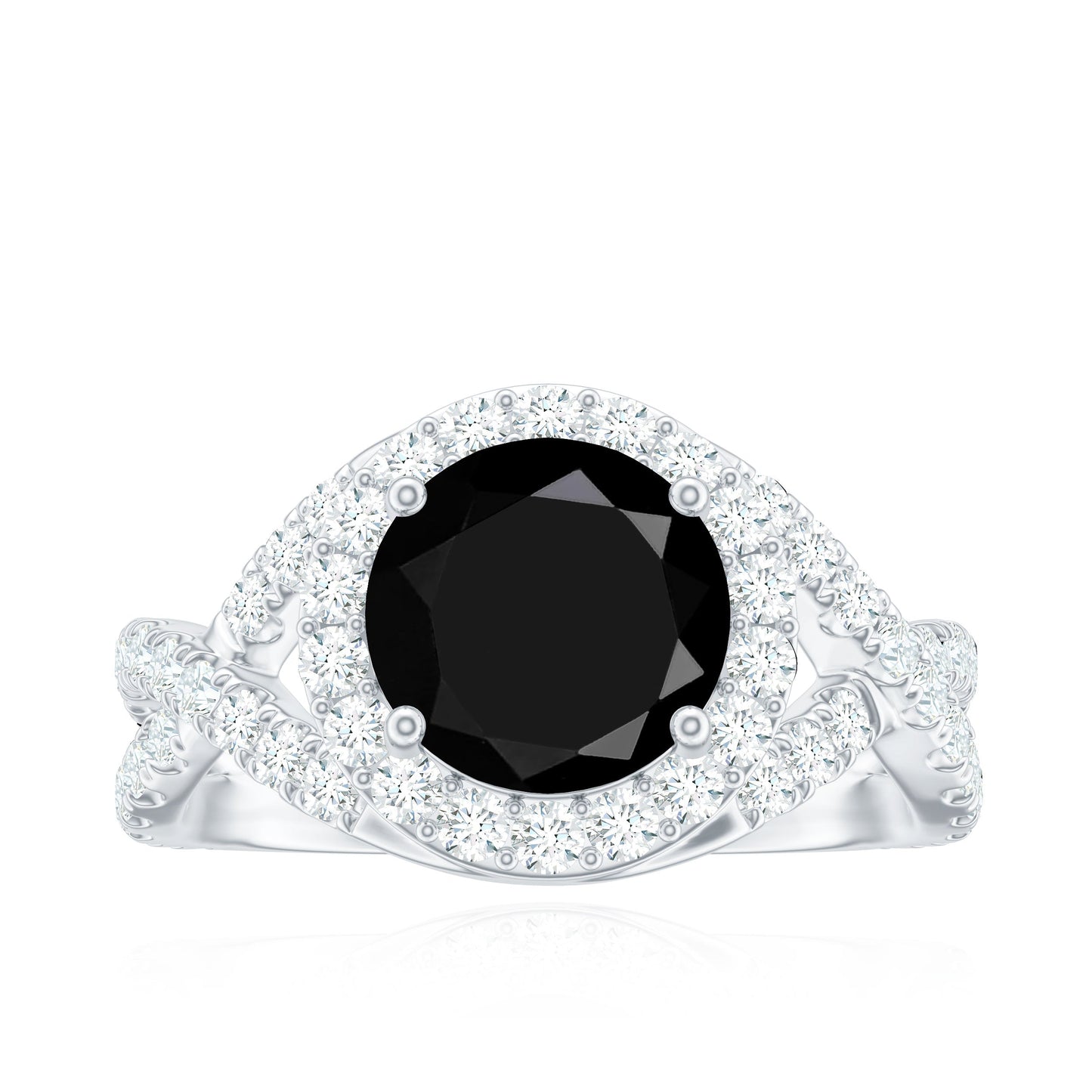 Certified 2 Carat Black Onyx Crossover Engagement Ring with Moissanite Halo