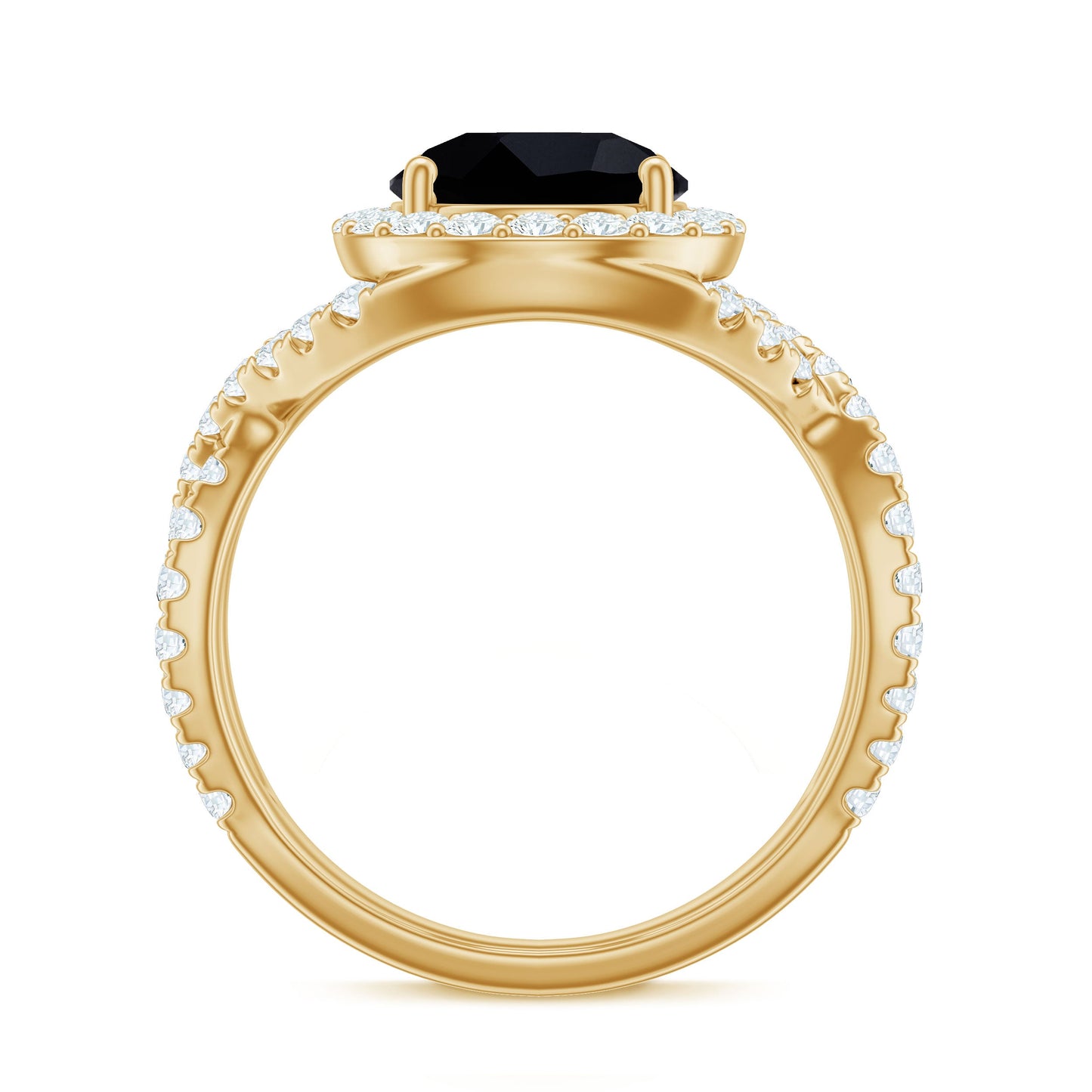 Certified 2 Carat Black Onyx Crossover Engagement Ring with Moissanite Halo