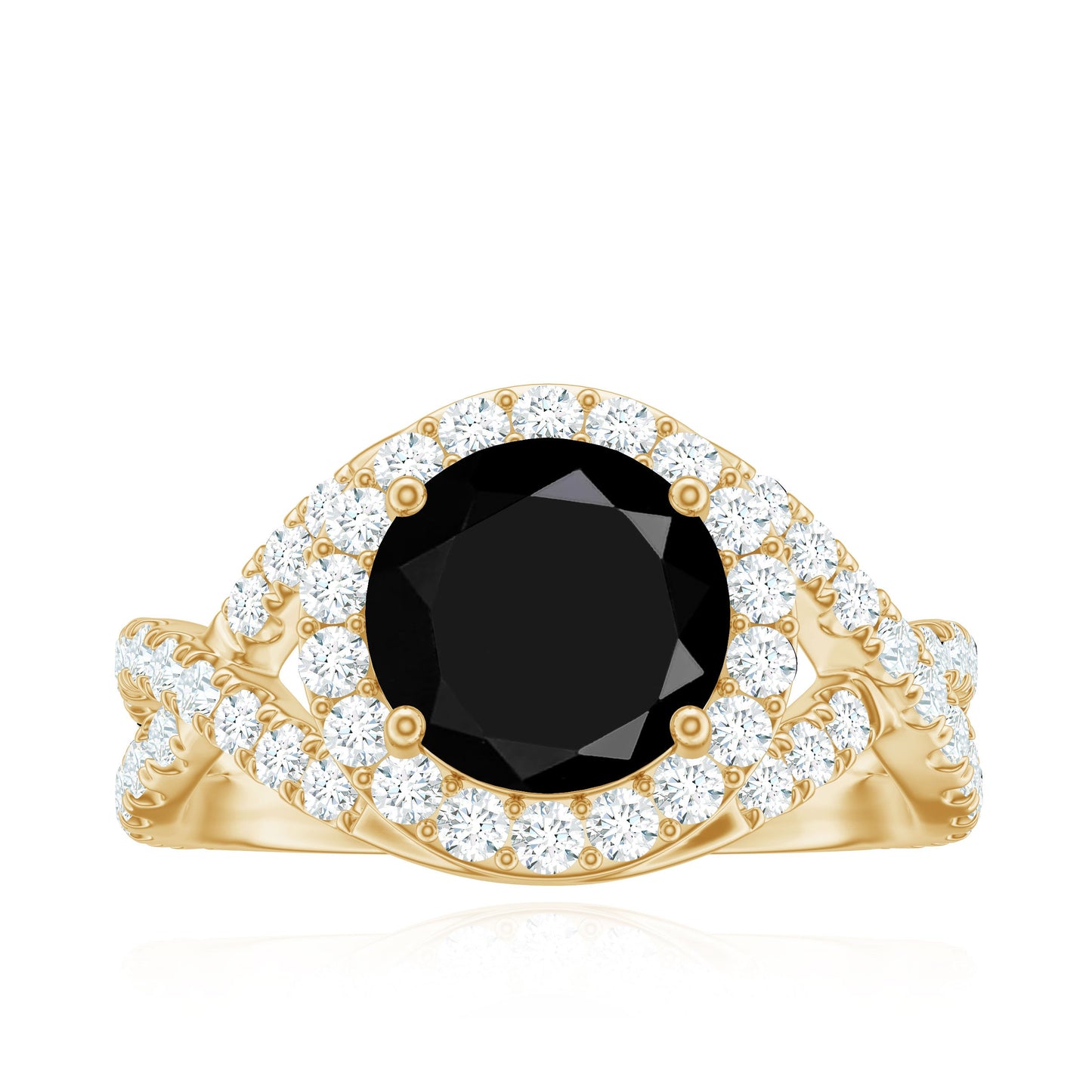 Certified 2 Carat Black Onyx Crossover Engagement Ring with Moissanite Halo