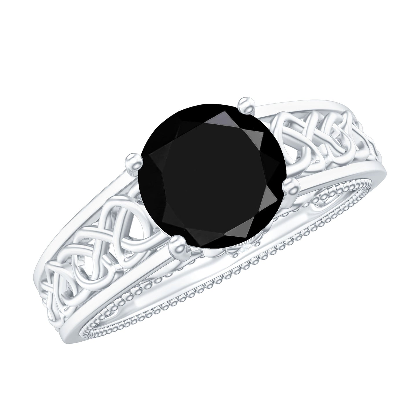 Vintage Style Black Spinel Diamond Engagement Ring with Celtic Knot