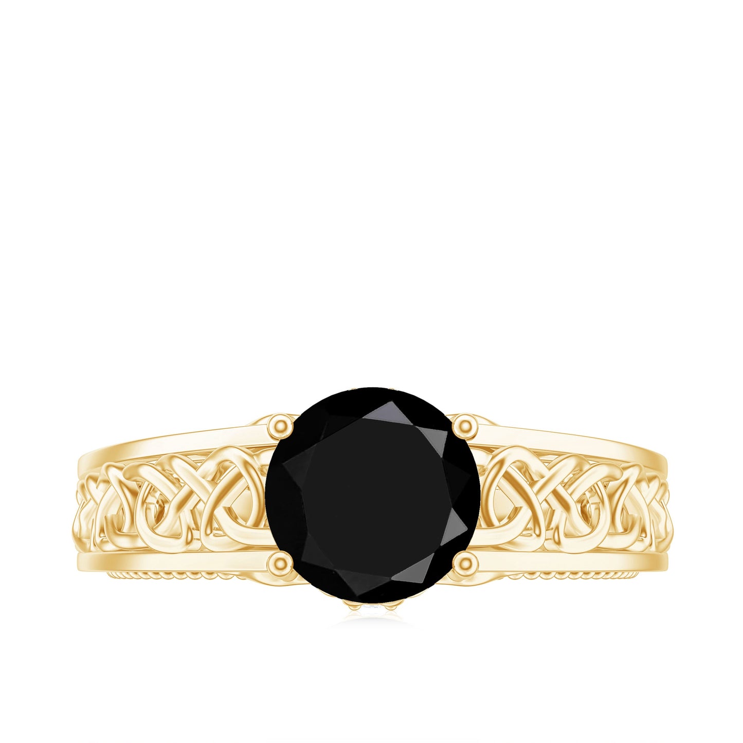 Vintage Style Black Spinel Diamond Engagement Ring with Celtic Knot
