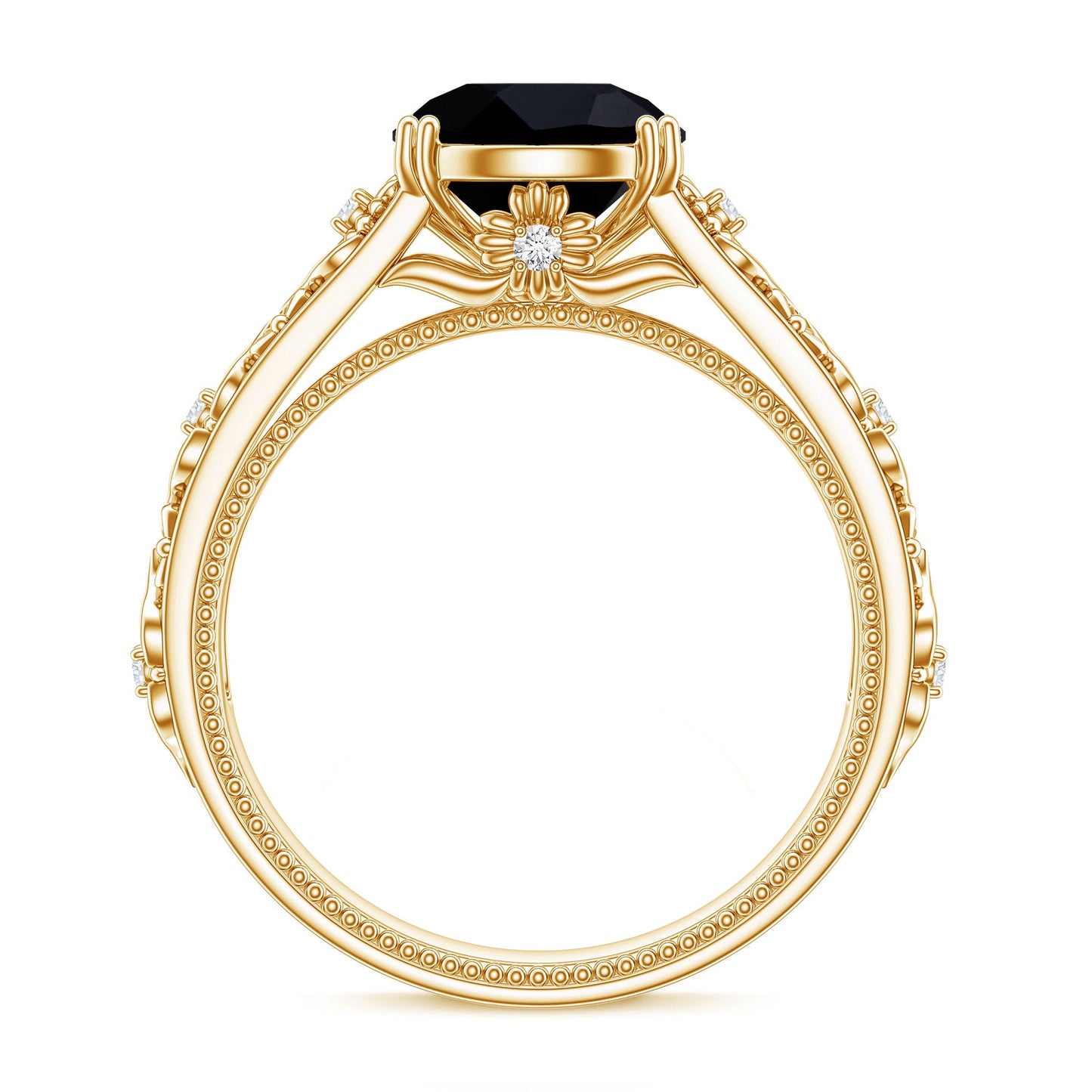 Nature Inspired Black Spinel Solitaire Engagement Ring with Diamond