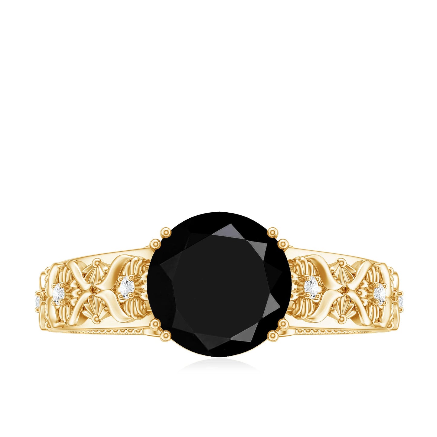 Nature Inspired Black Spinel Solitaire Engagement Ring with Diamond