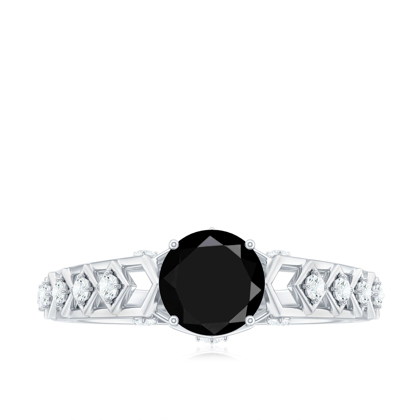Art Deco Inspired Black Spinel Solitaire Engagement Ring with Diamond