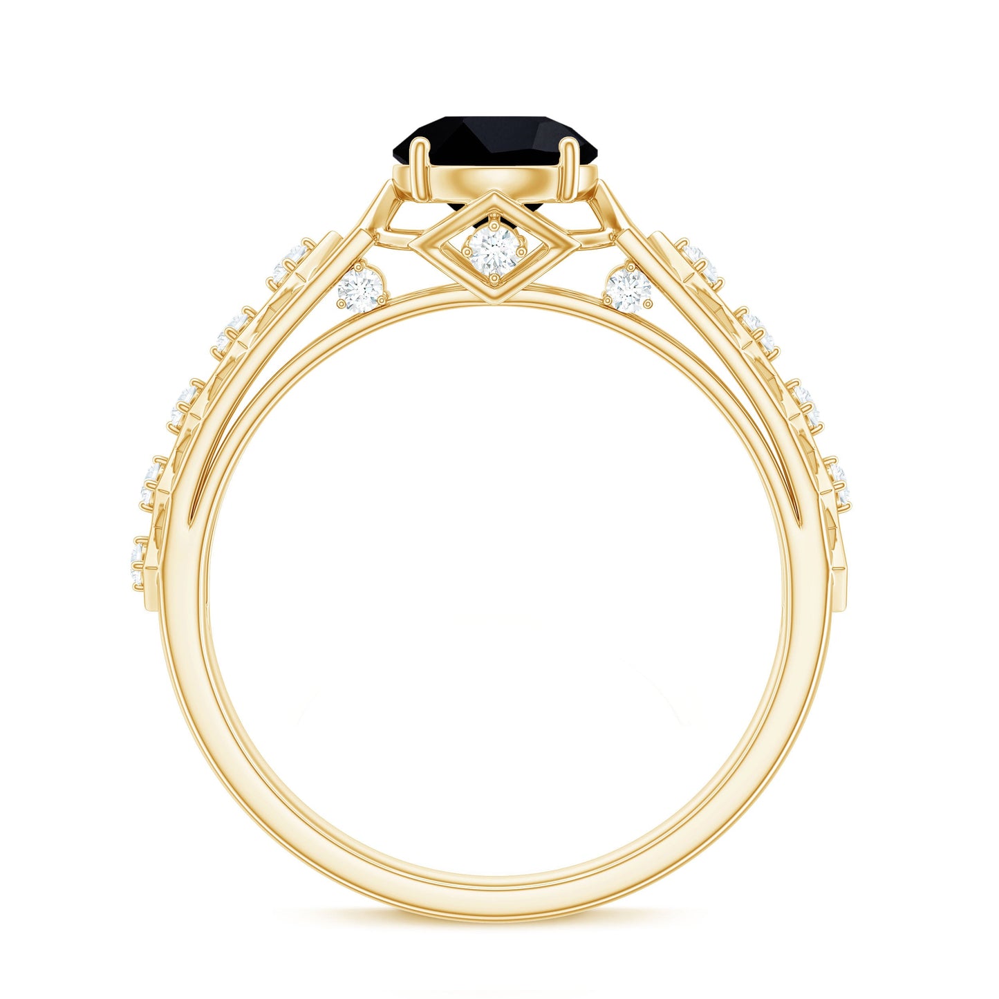 Art Deco Inspired Black Spinel Solitaire Engagement Ring with Diamond