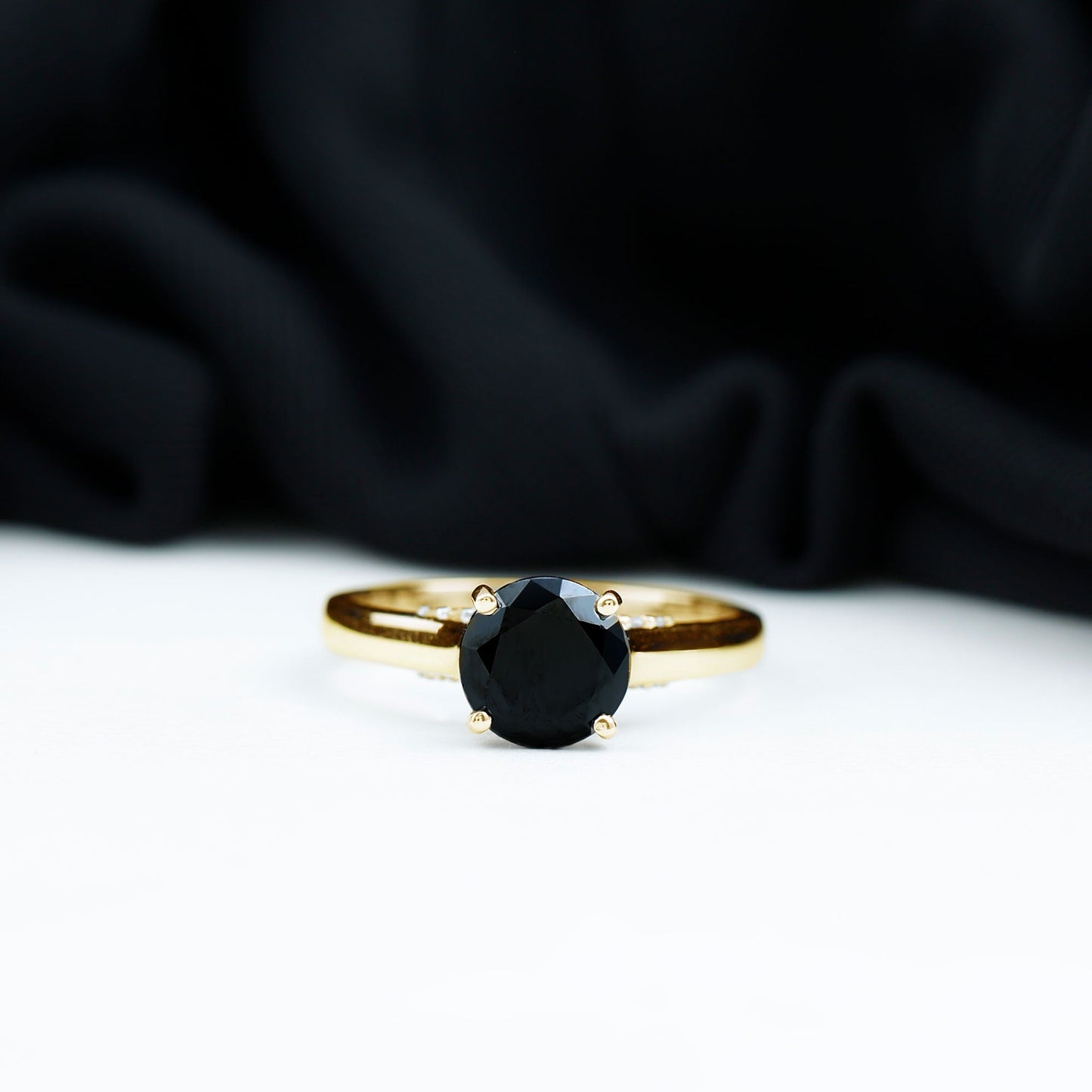 Genuine 2 Carat Black Onyx Engagement Ring with Surprise Diamond