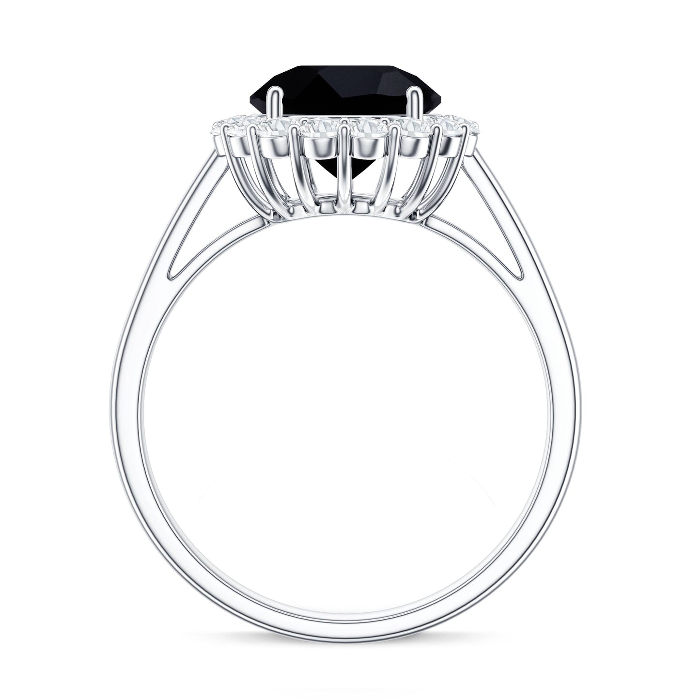 Natural 2.6 Carat Black Spinel Engagement Ring with Diamond Halo