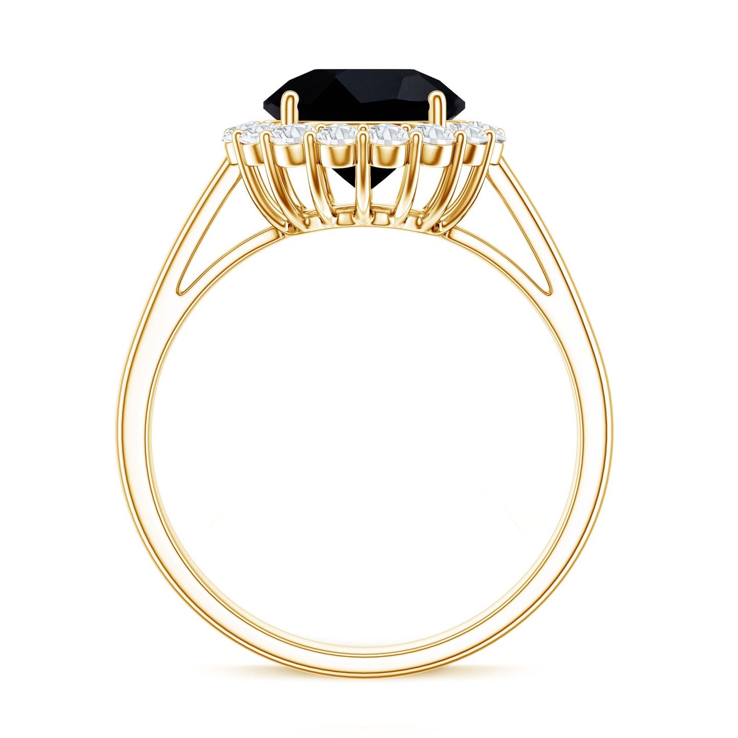 Natural 2.6 Carat Black Spinel Engagement Ring with Diamond Halo