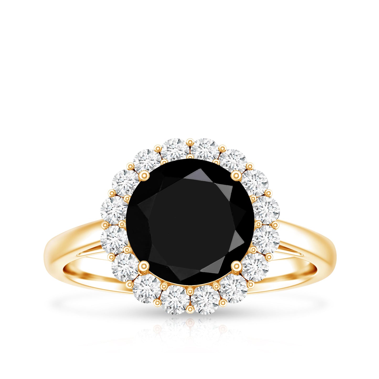Natural 2.6 Carat Black Spinel Engagement Ring with Diamond Halo