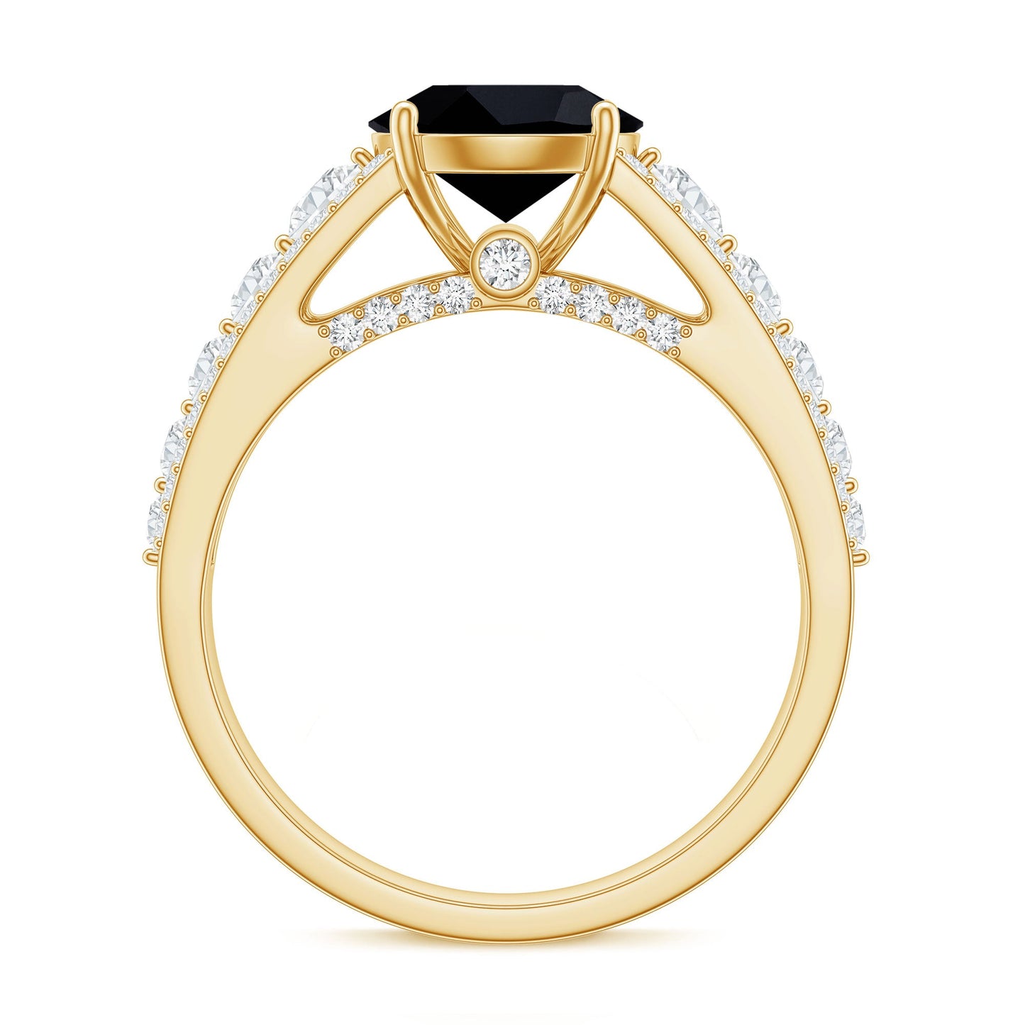 2 Carat Round Black Onyx Statement Engagement Ring with Moissanite Side Stones