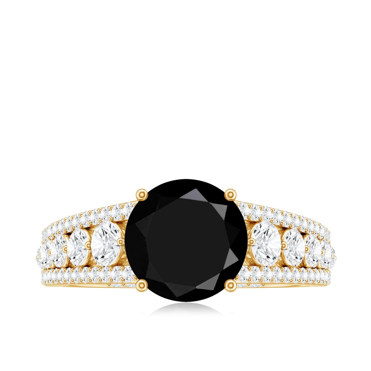 2 Carat Round Black Onyx Statement Engagement Ring with Moissanite Side Stones