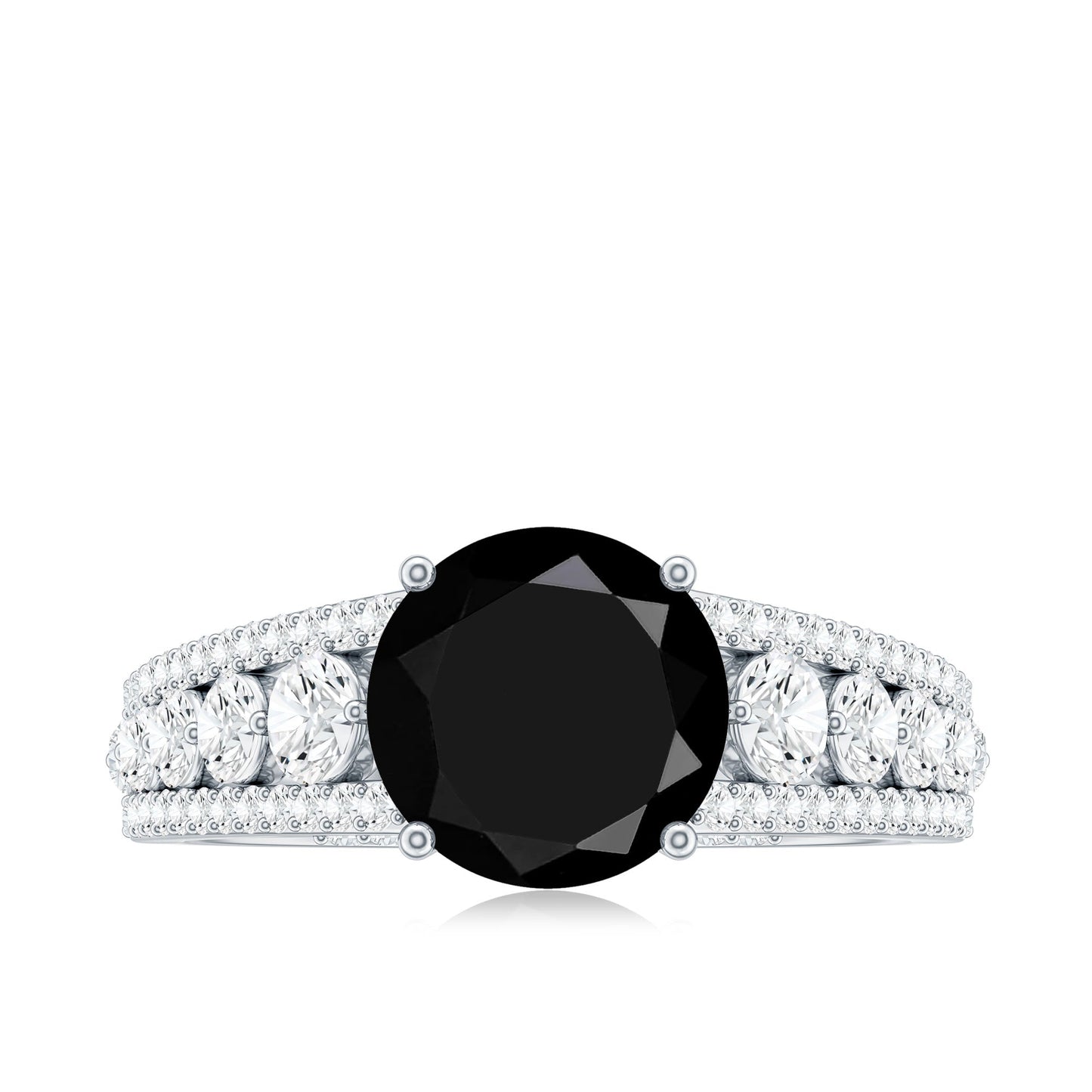 Real 2.6 Carat Black Spinel Engagement Ring with Moissanite Side Stones