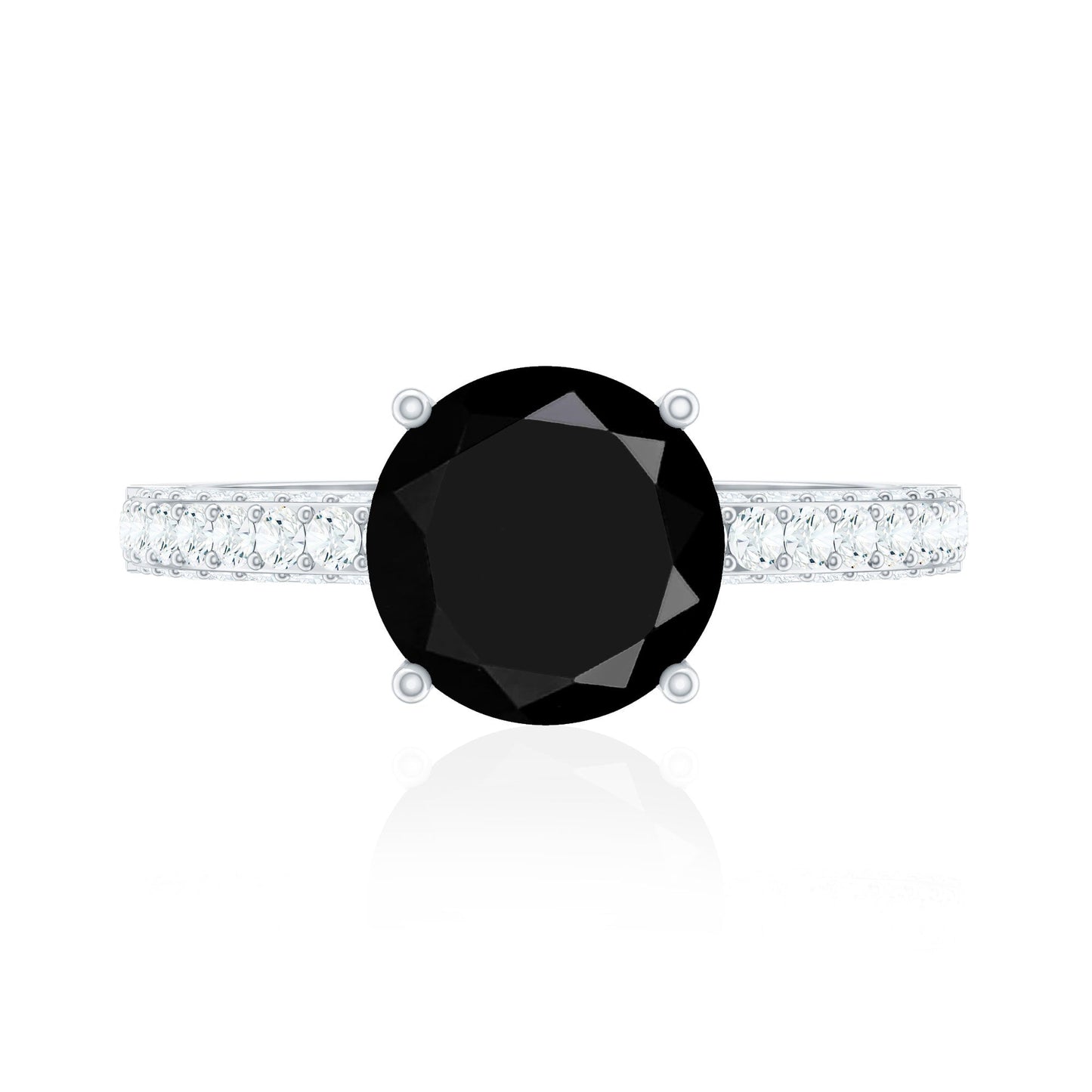 2 Carat Solitaire Black Onyx Engagement Ring with Moissanite