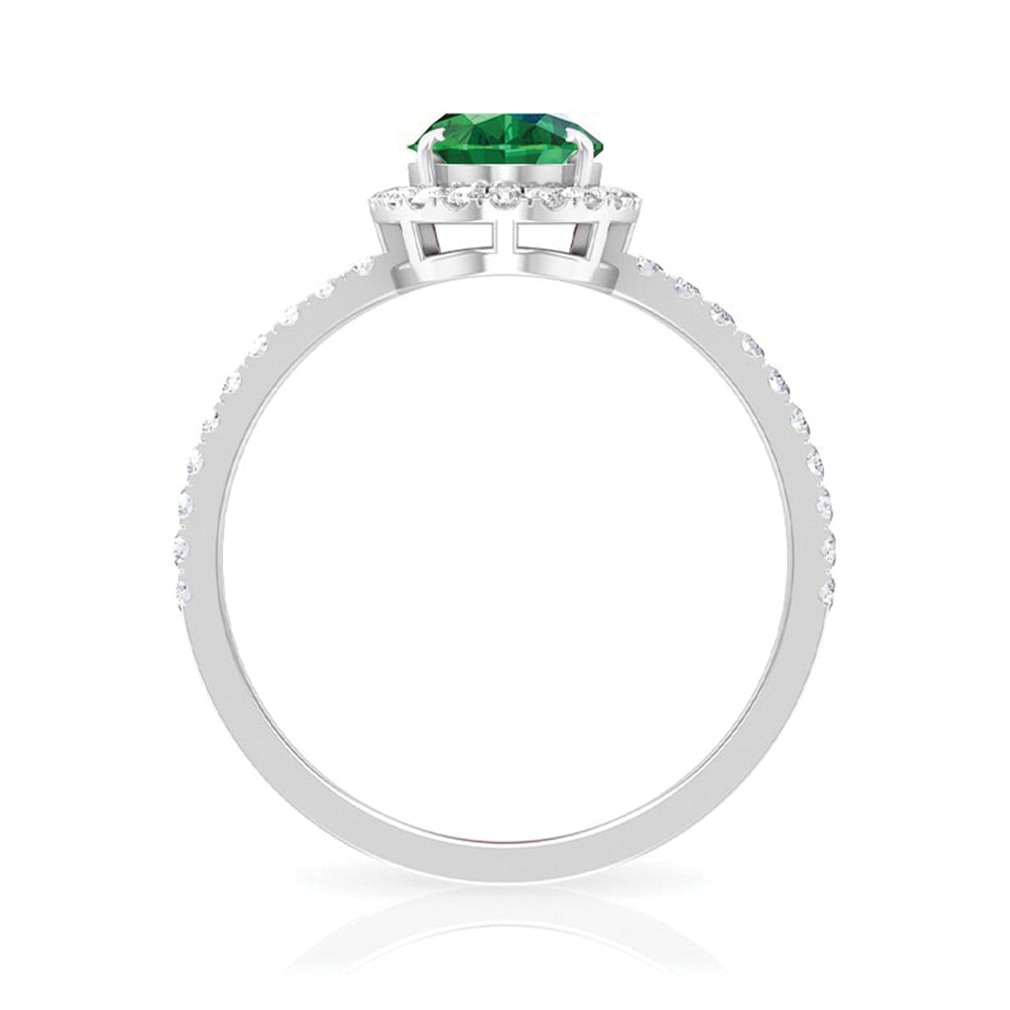 6x8mm Oval Cut Lab Created Emerald Halo Engagement Ring with Diamond